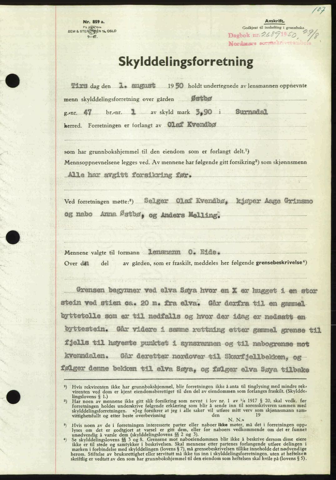 Nordmøre sorenskriveri, AV/SAT-A-4132/1/2/2Ca: Mortgage book no. A116, 1950-1950, Diary no: : 2689/1950