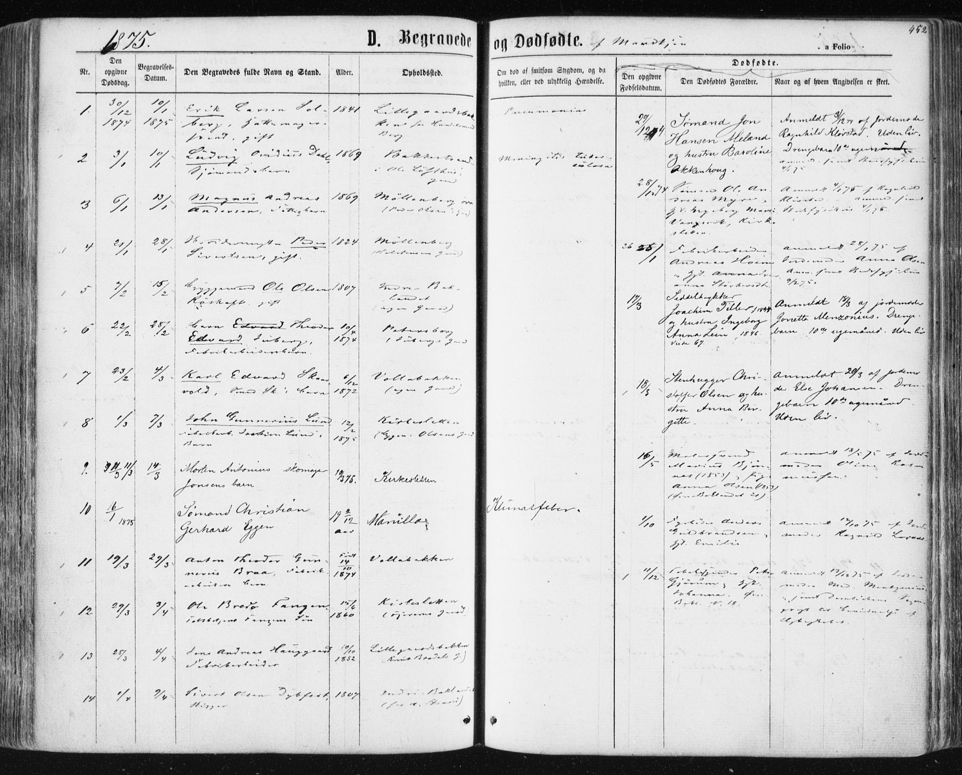 Ministerialprotokoller, klokkerbøker og fødselsregistre - Sør-Trøndelag, SAT/A-1456/604/L0186: Parish register (official) no. 604A07, 1866-1877, p. 452