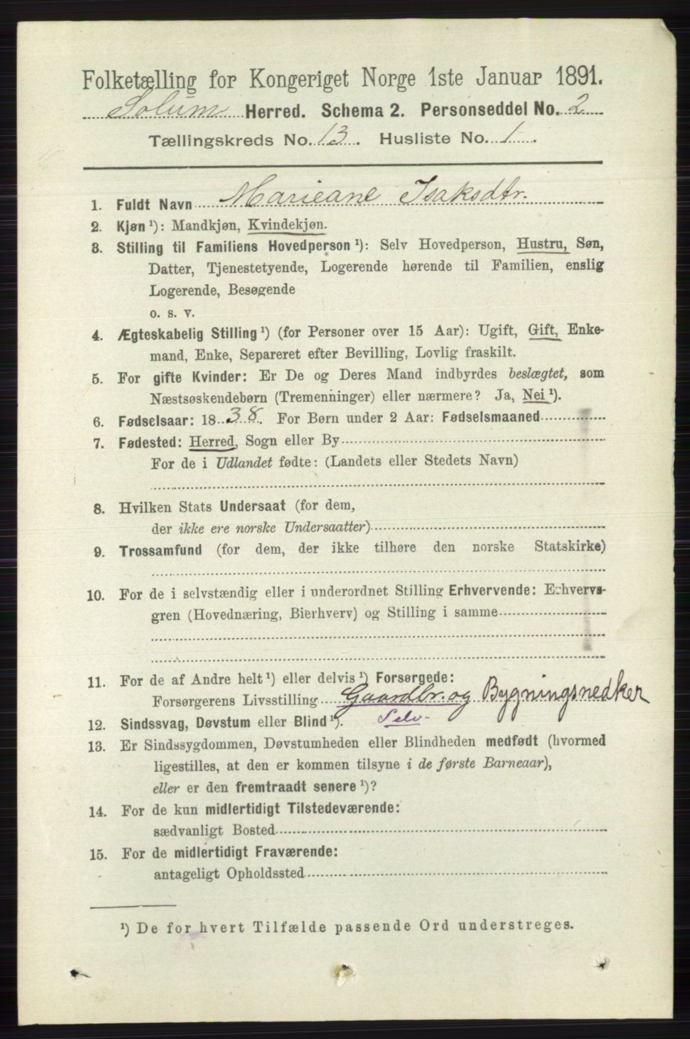 RA, 1891 census for 0818 Solum, 1891, p. 6058