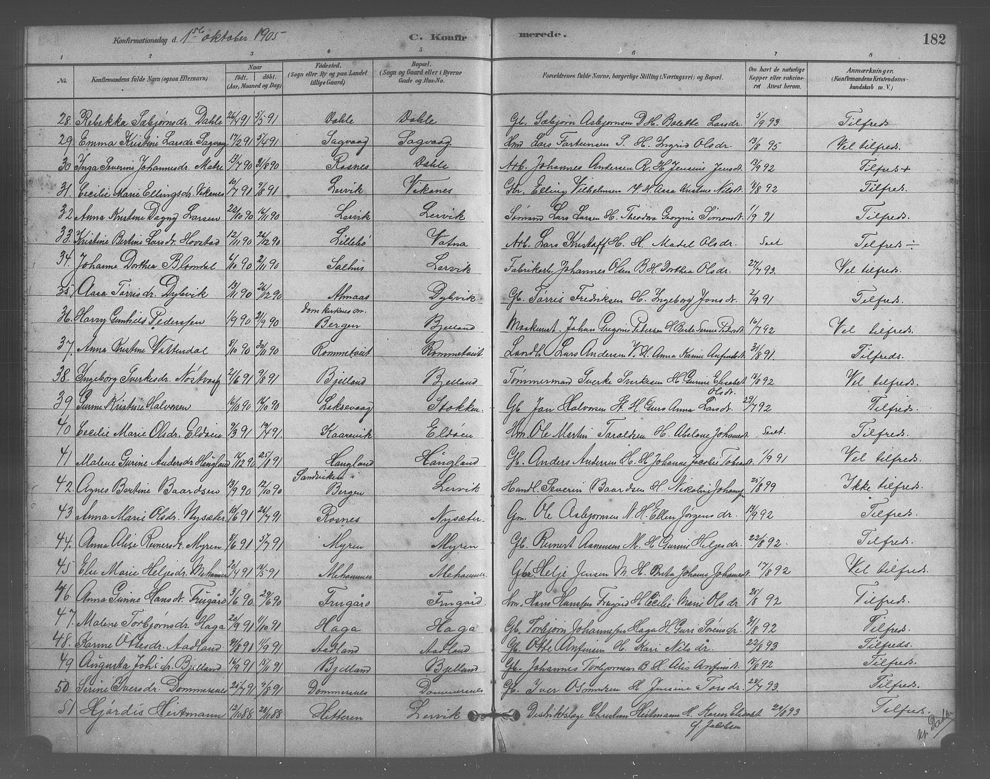 Stord sokneprestembete, SAB/A-78201/H/Hab: Parish register (copy) no. A 2, 1879-1909, p. 182