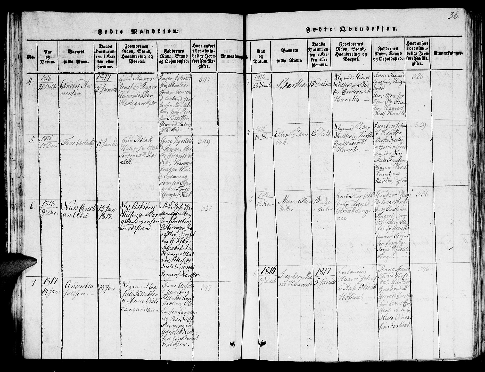 Holt sokneprestkontor, SAK/1111-0021/F/Fb/L0006: Parish register (copy) no. B 6, 1813-1823, p. 36