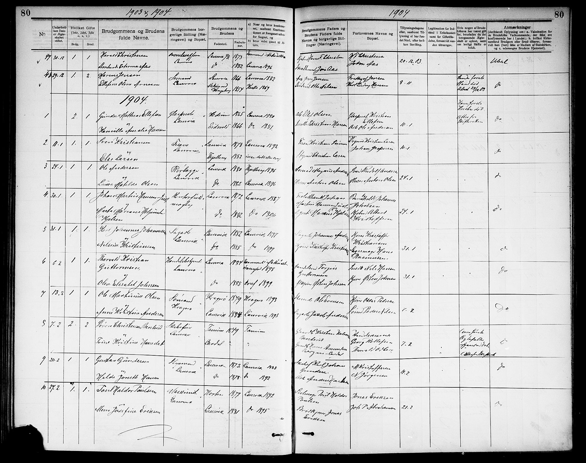 Larvik kirkebøker, SAKO/A-352/G/Ga/L0006: Parish register (copy) no. I 6, 1888-1917, p. 80