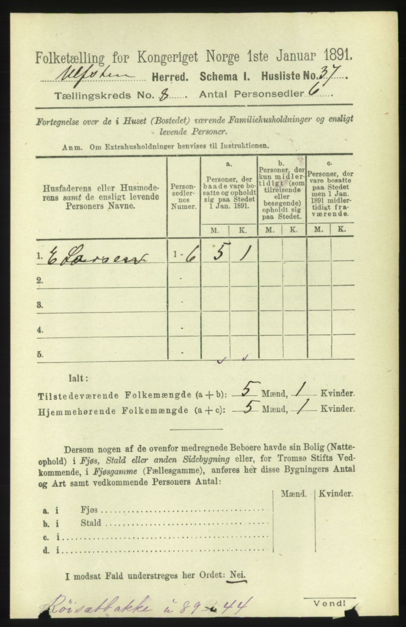 RA, 1891 census for 1516 Ulstein, 1891, p. 2556