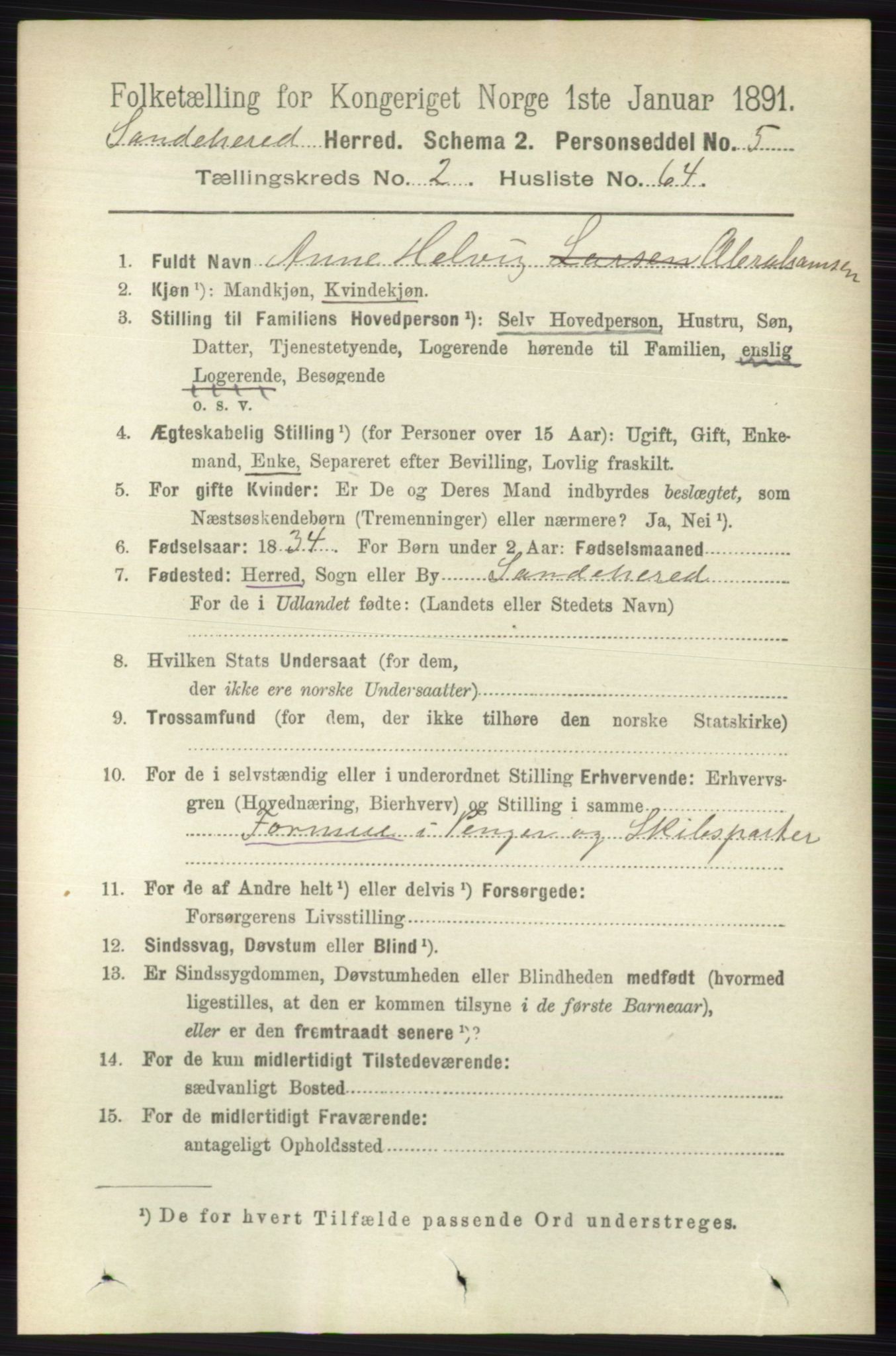 RA, 1891 census for 0724 Sandeherred, 1891, p. 1448