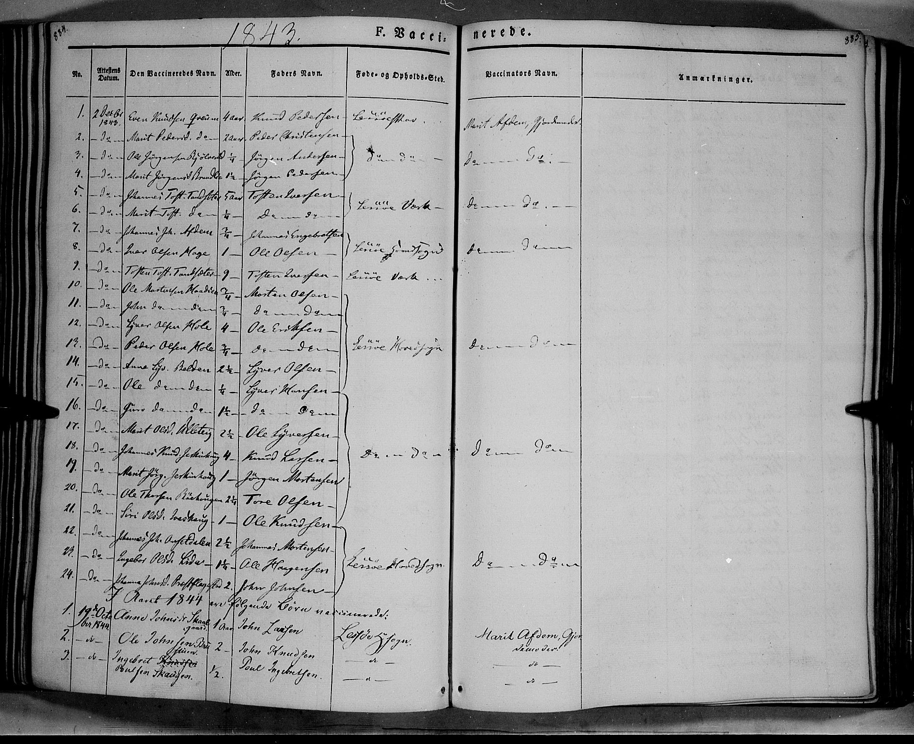 Lesja prestekontor, SAH/PREST-068/H/Ha/Haa/L0006: Parish register (official) no. 6B, 1843-1854, p. 884-885
