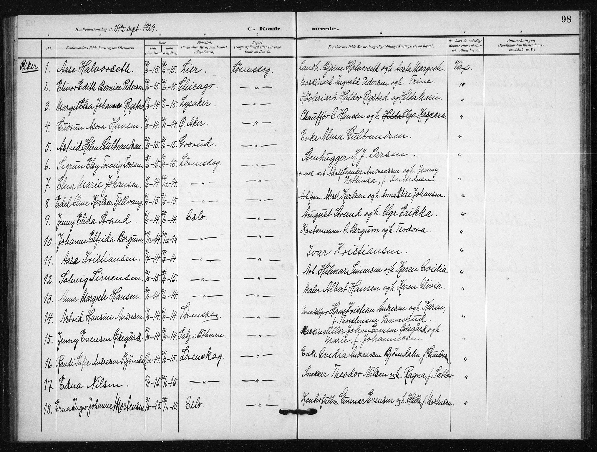 Skedsmo prestekontor Kirkebøker, AV/SAO-A-10033a/G/Gb/L0002: Parish register (copy) no. II 2, 1903-1931, p. 98