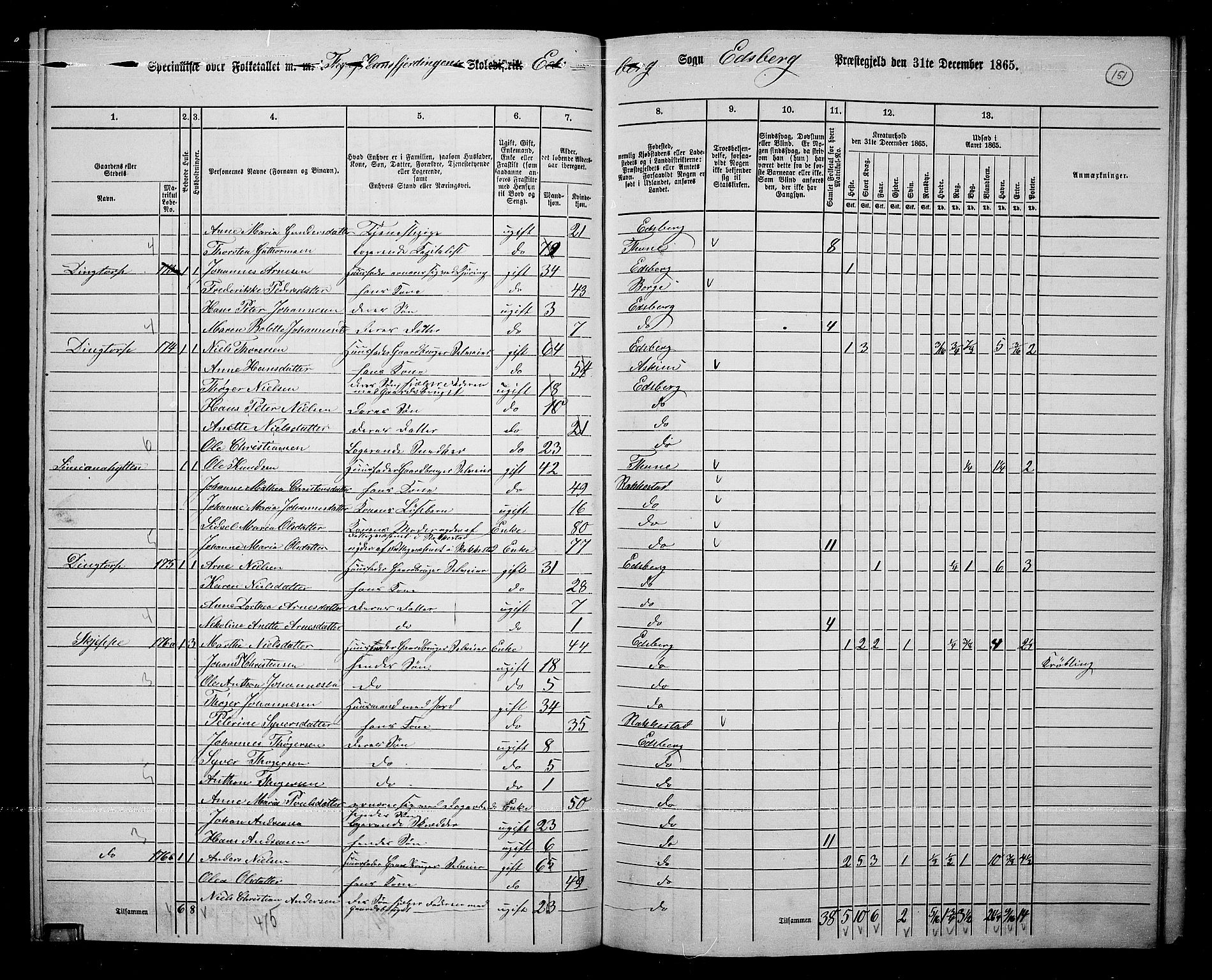 RA, 1865 census for Eidsberg, 1865, p. 138