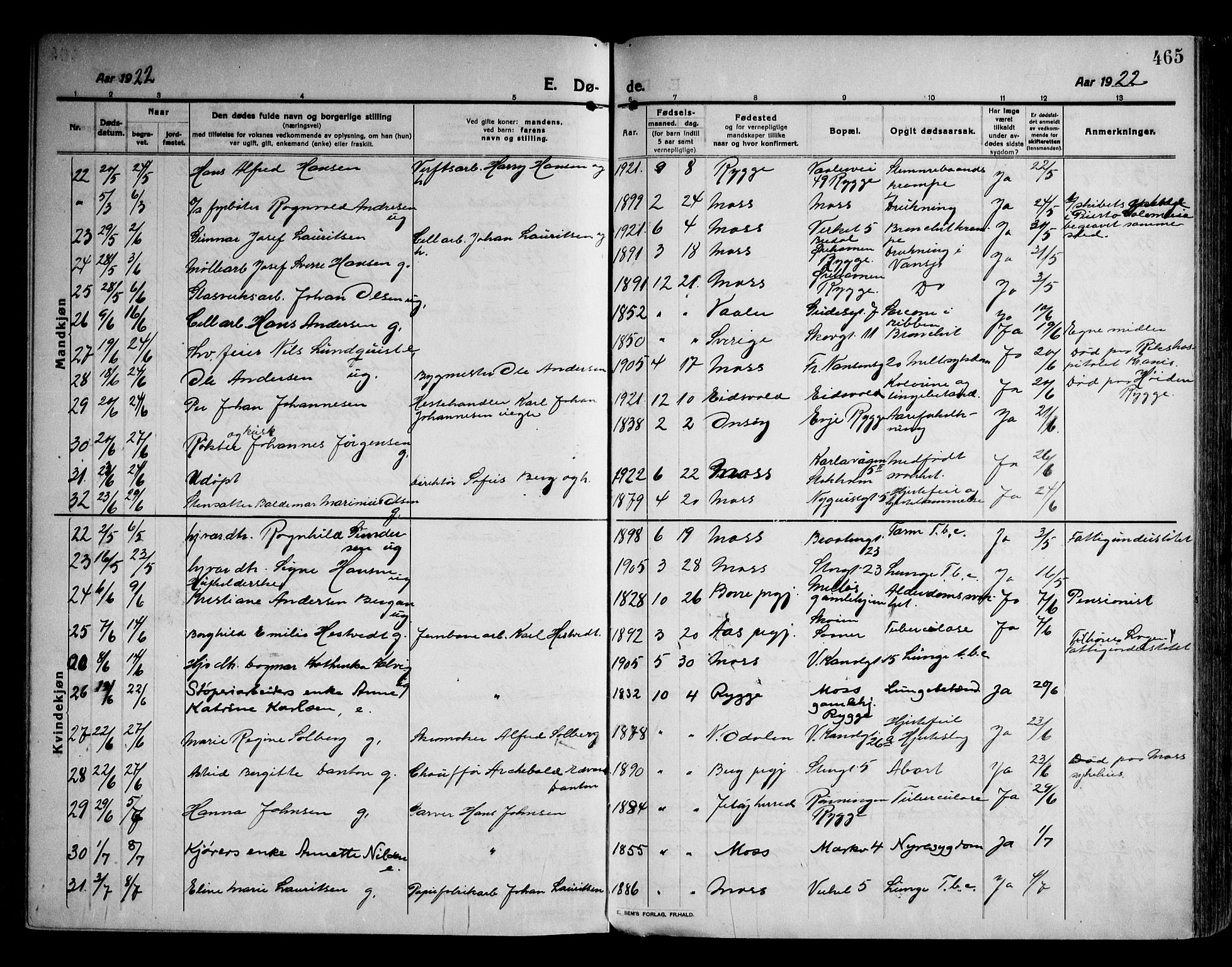 Moss prestekontor Kirkebøker, AV/SAO-A-2003/F/Fb/L0005: Parish register (official) no. II 5, 1913-1923, p. 465