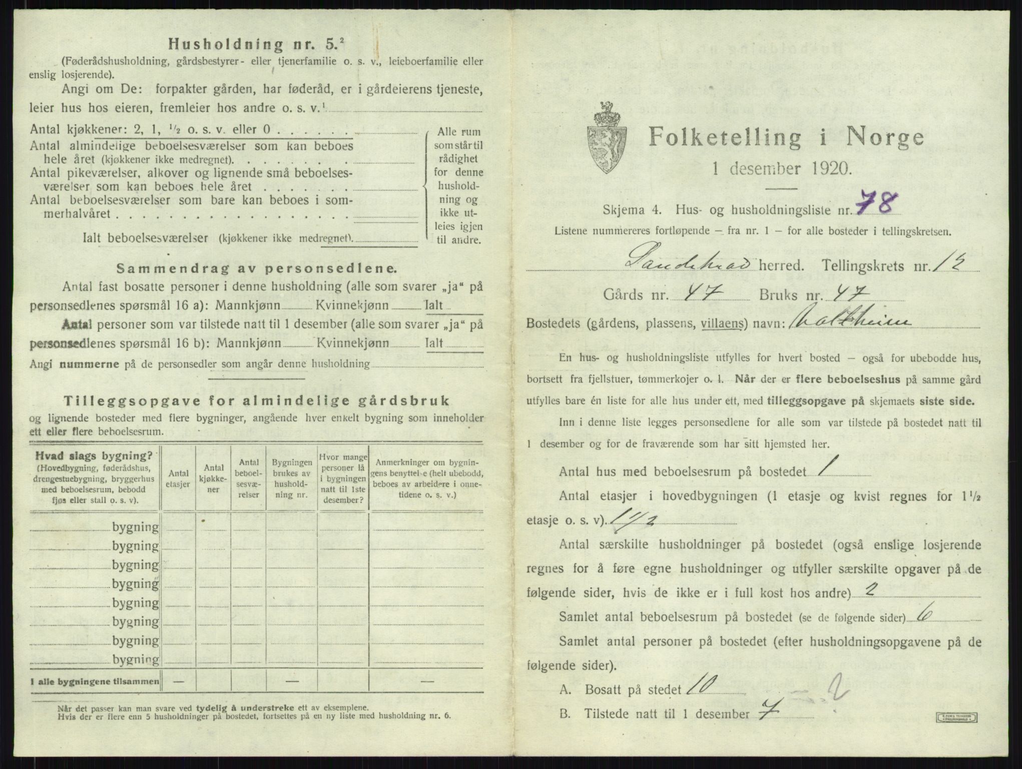 SAKO, 1920 census for Sandeherred, 1920, p. 2728