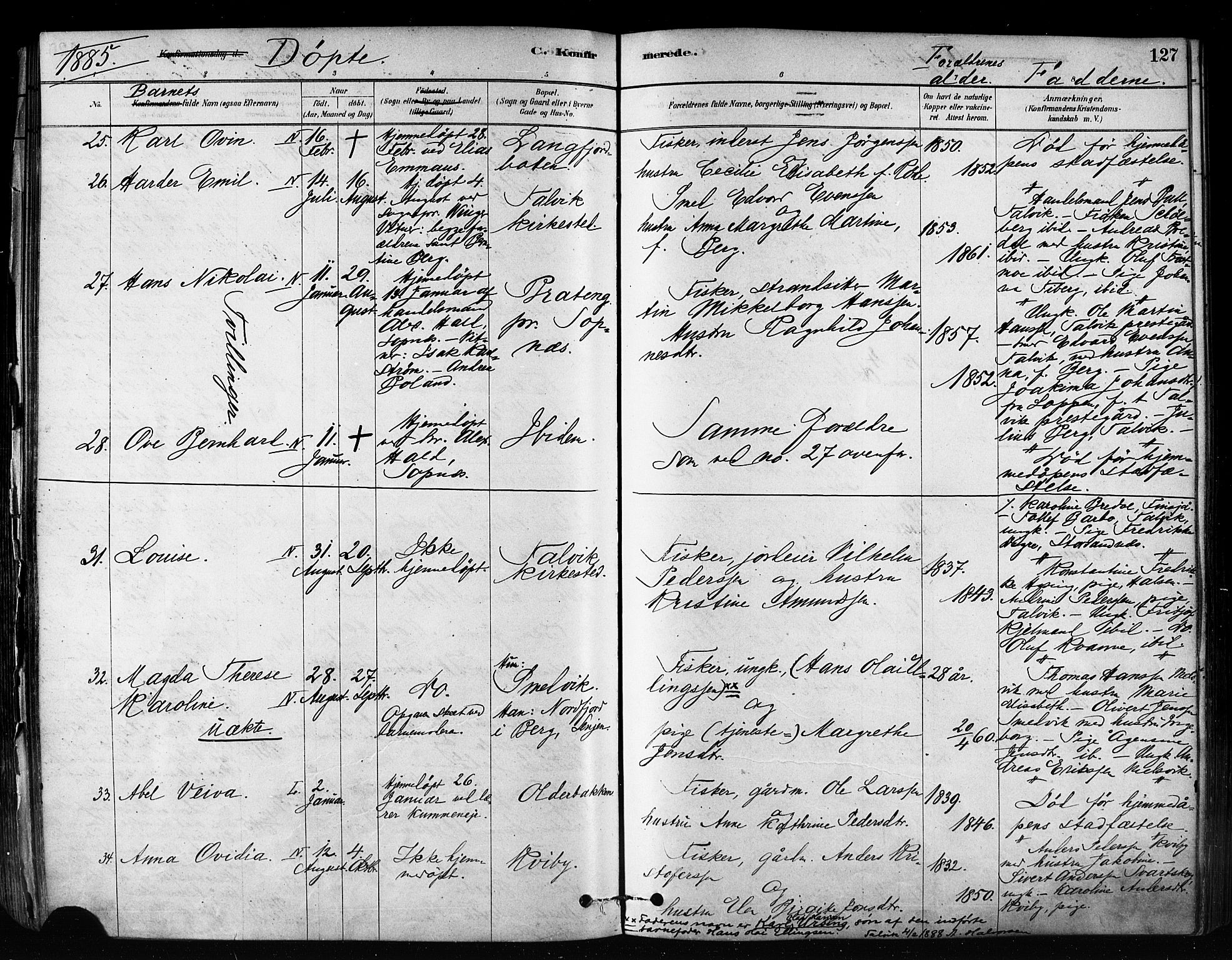 Talvik sokneprestkontor, AV/SATØ-S-1337/H/Ha/L0012kirke: Parish register (official) no. 12, 1878-1886, p. 127