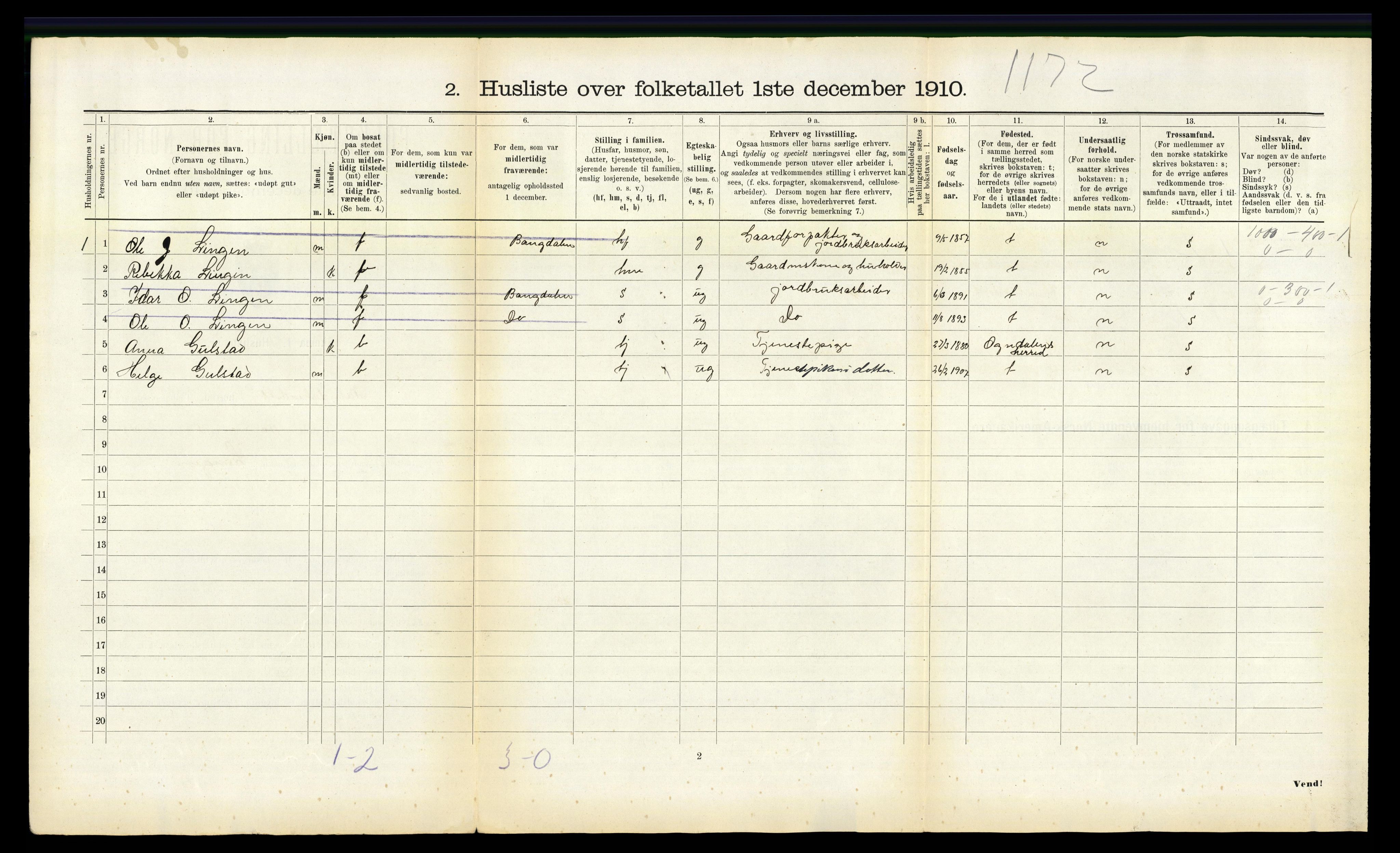 RA, 1910 census for Namdalseid, 1910, p. 483