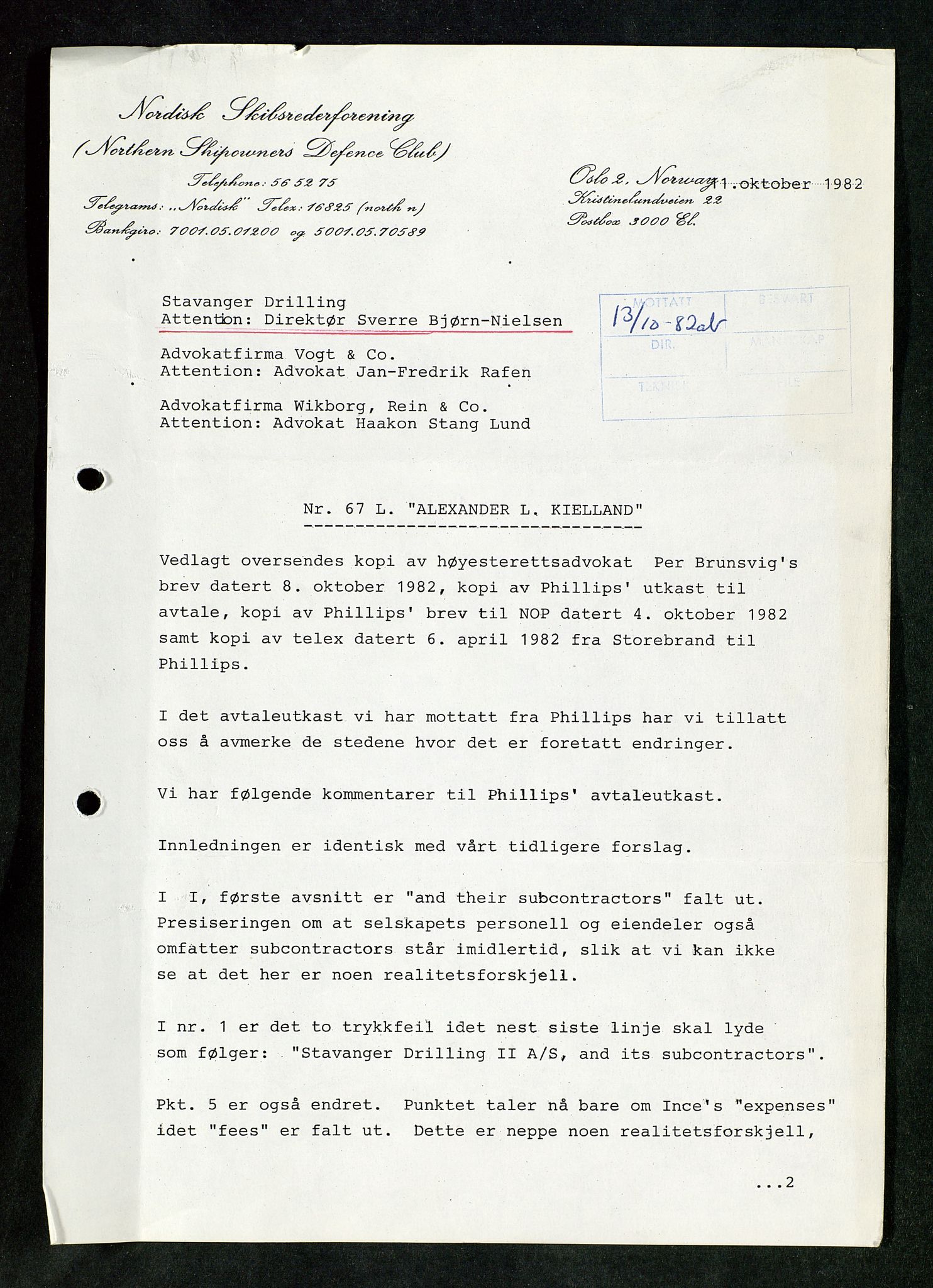 Pa 1503 - Stavanger Drilling AS, SAST/A-101906/Da/L0017: Alexander L. Kielland - Saks- og korrespondansearkiv, 1981-1984, p. 313