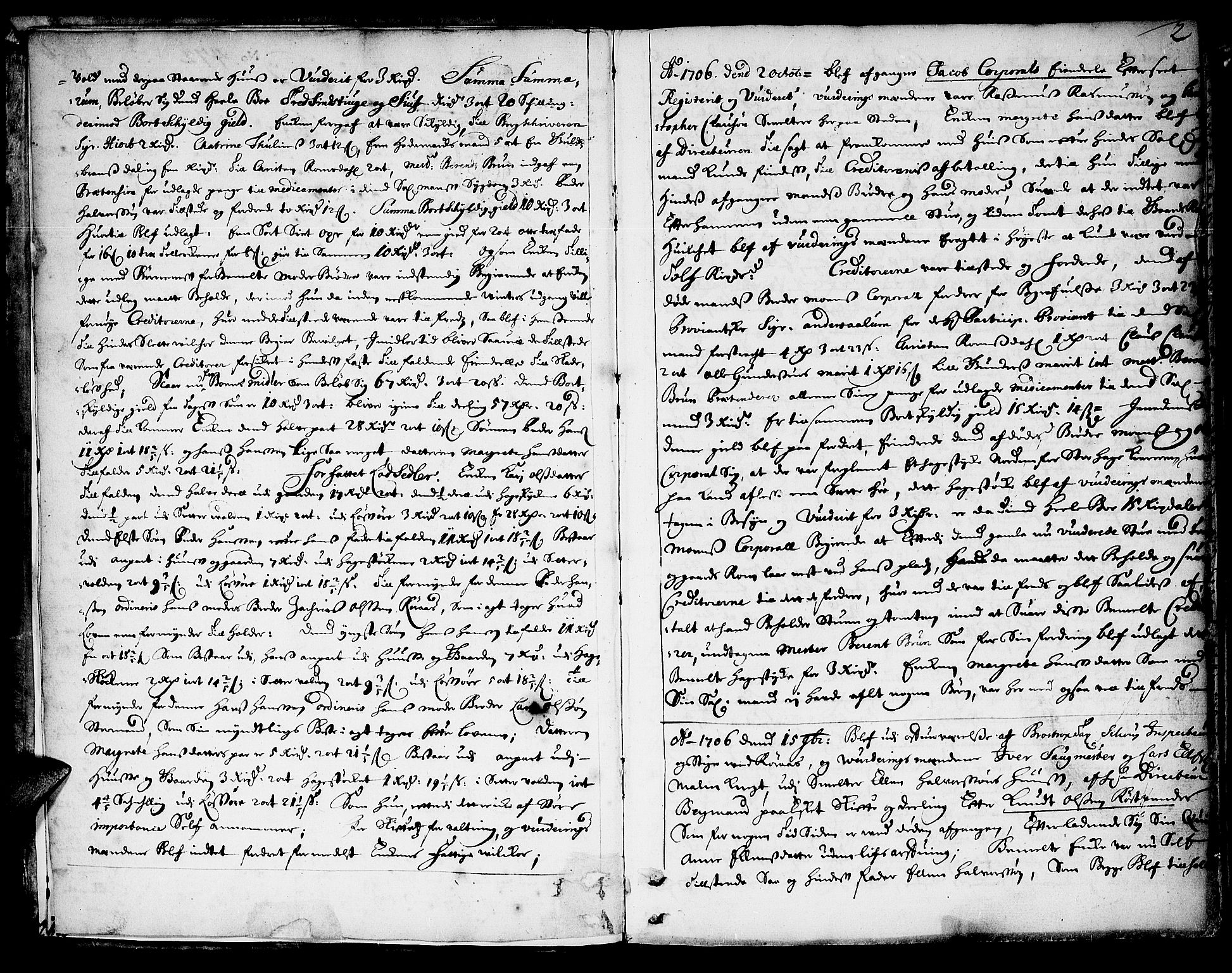Røros Bergrett, AV/SAT-A-0024/3/3A/L0003: Skifteprotokoll, 1706-1723, p. 1b-2a