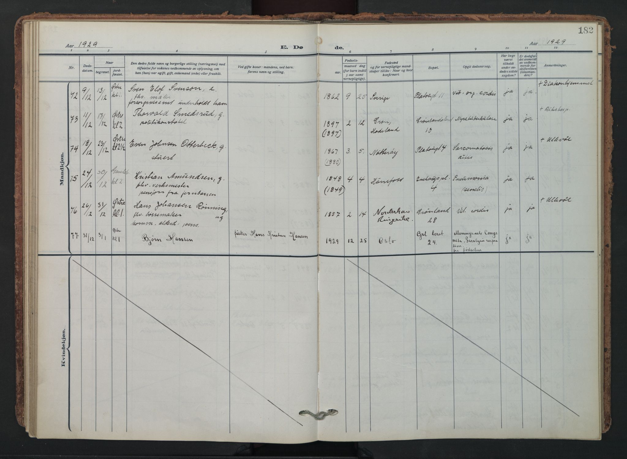 Grønland prestekontor Kirkebøker, SAO/A-10848/F/Fa/L0019: Parish register (official) no. 19, 1918-1938, p. 182