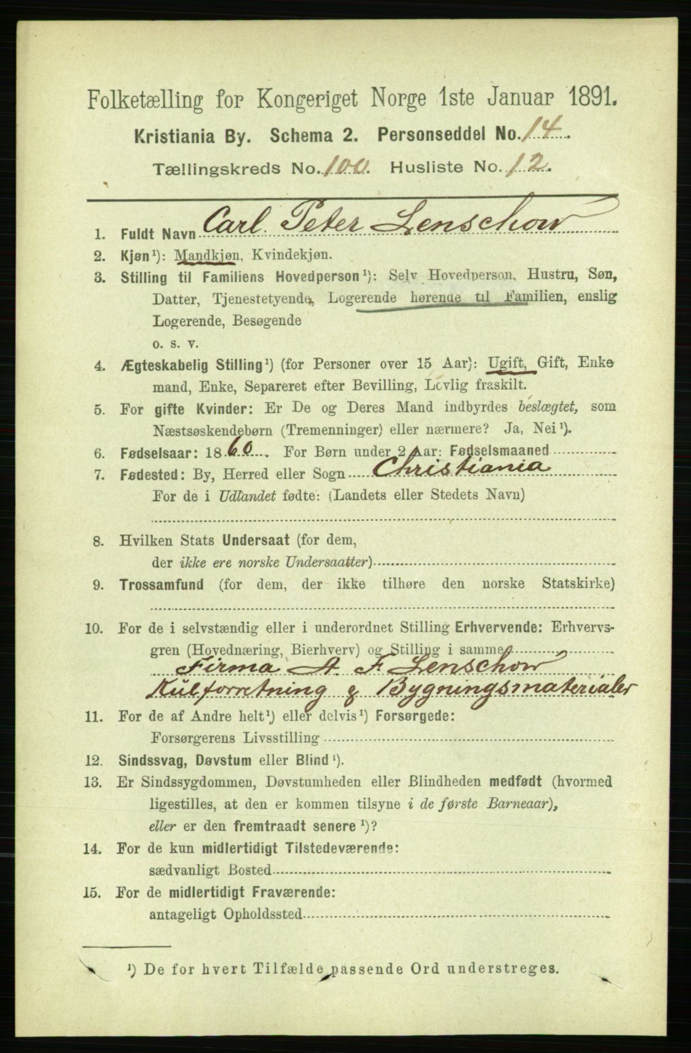 RA, 1891 census for 0301 Kristiania, 1891, p. 49620