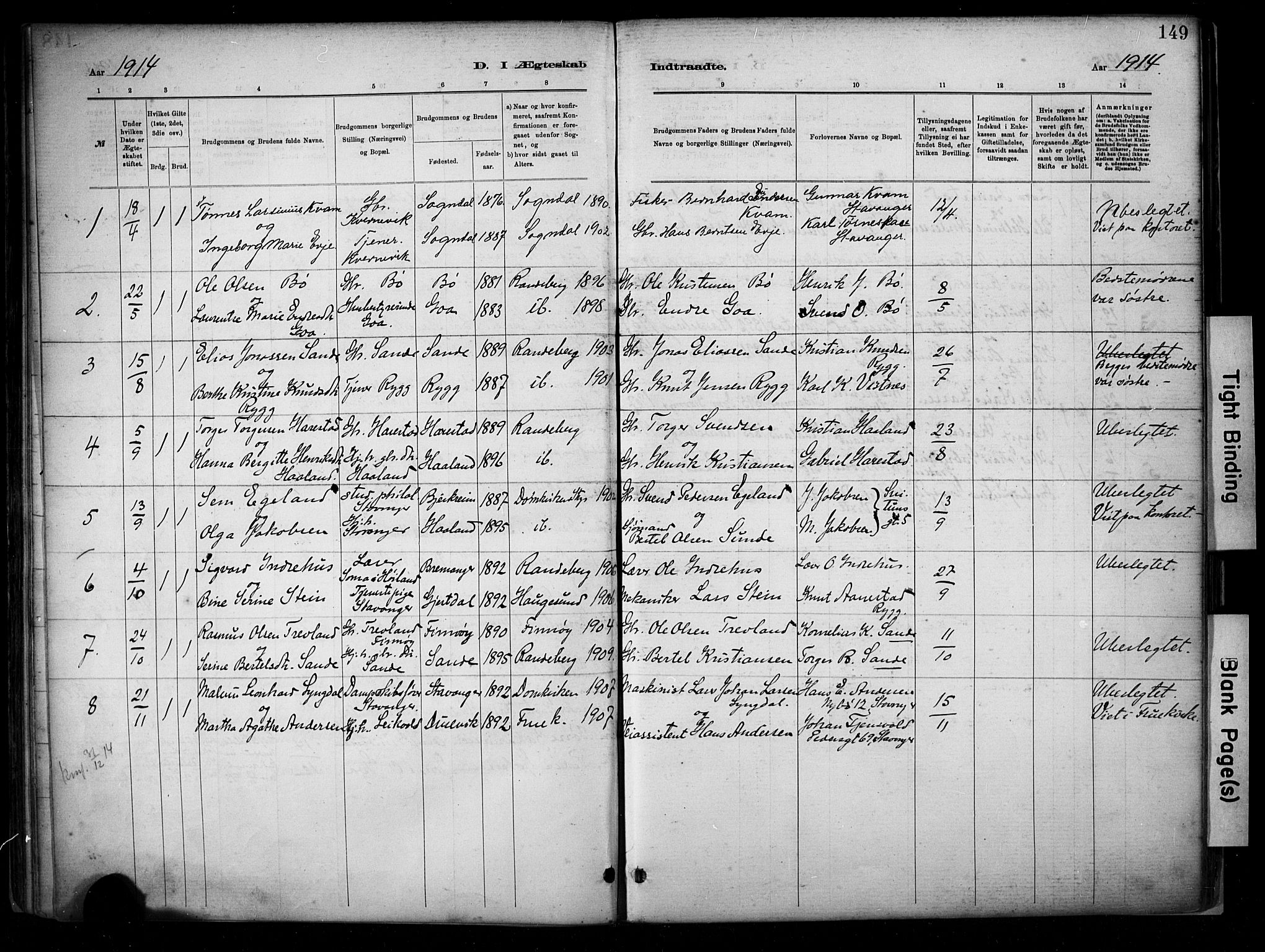 Hetland sokneprestkontor, SAST/A-101826/30/30BA/L0009: Parish register (official) no. A 9, 1882-1918, p. 149