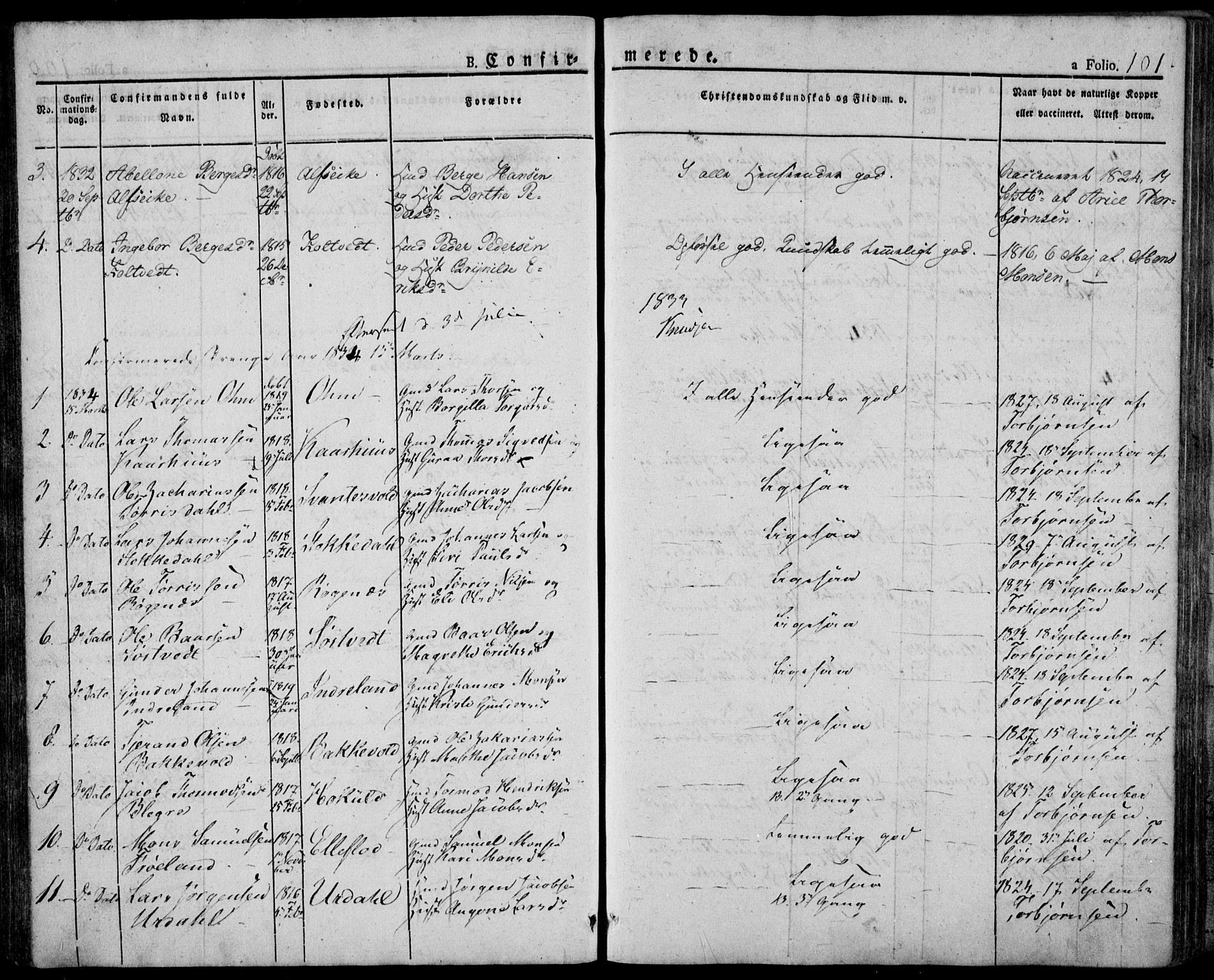 Skjold sokneprestkontor, AV/SAST-A-101847/H/Ha/Haa/L0005: Parish register (official) no. A 5, 1830-1856, p. 101