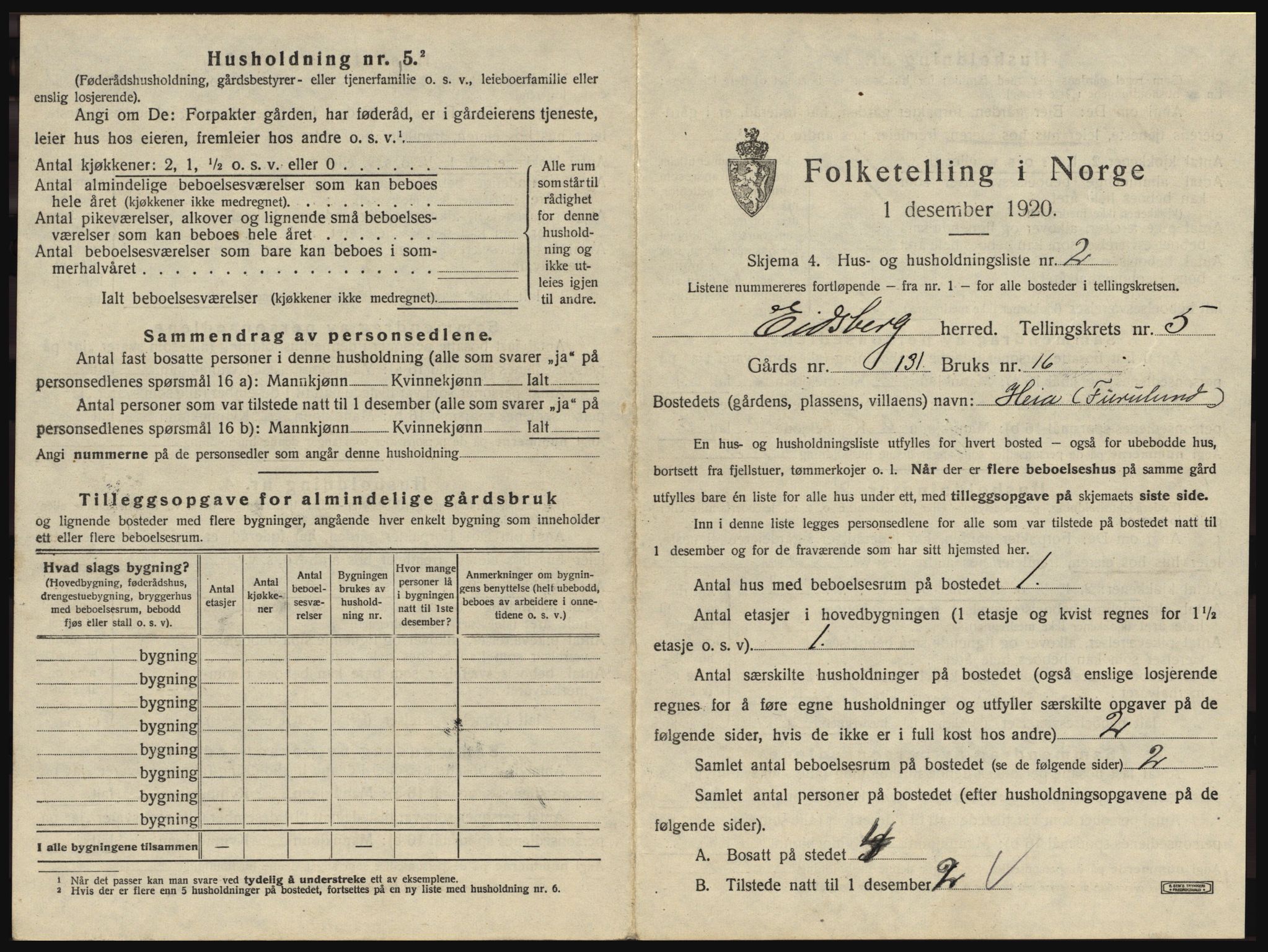 SAO, 1920 census for Eidsberg, 1920, p. 855