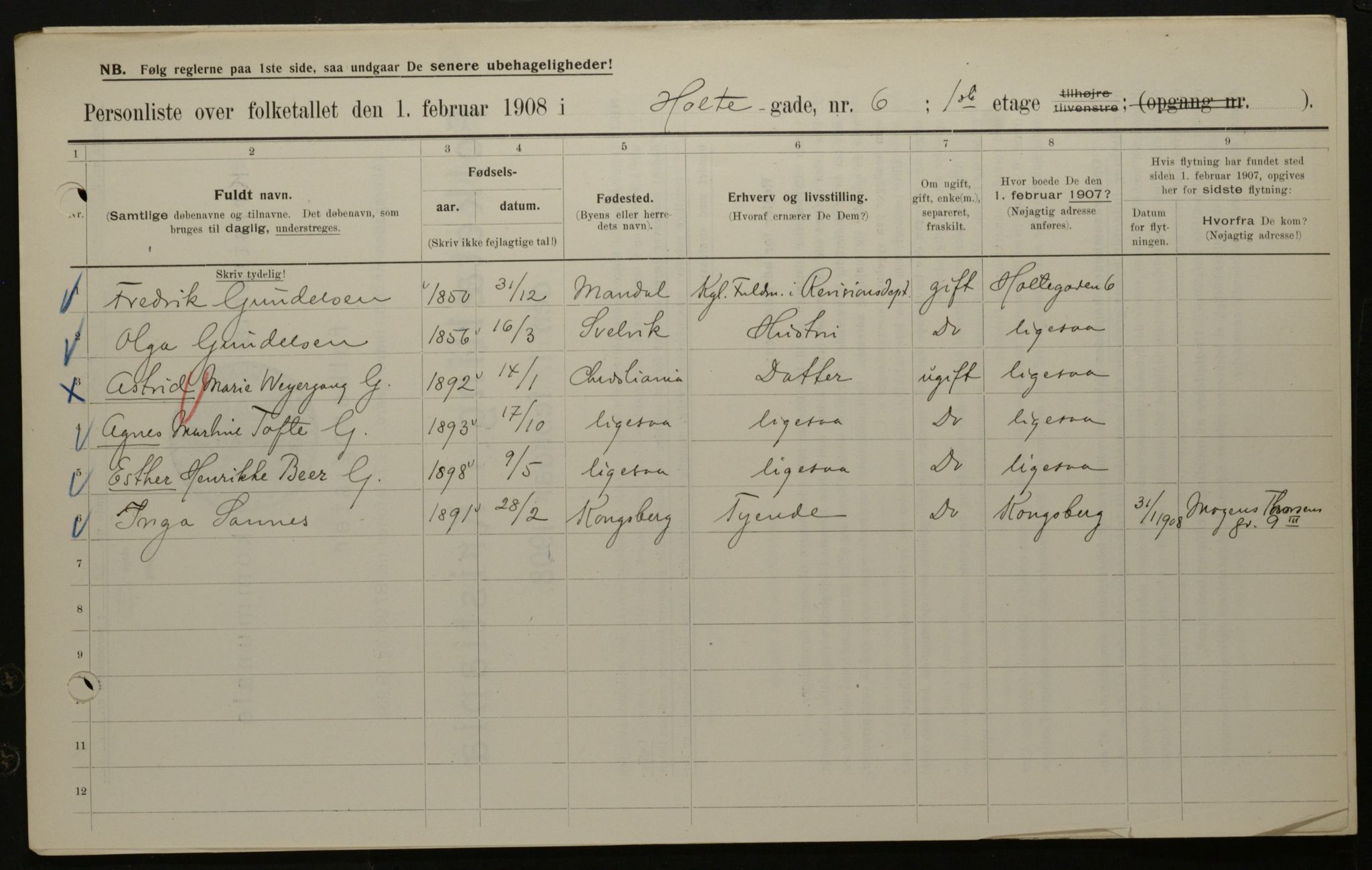 OBA, Municipal Census 1908 for Kristiania, 1908, p. 37032