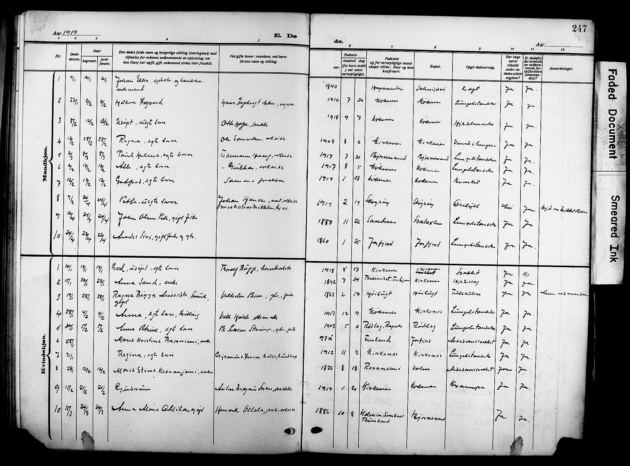 Sør-Varanger sokneprestkontor, AV/SATØ-S-1331/H/Hb/L0005klokker: Parish register (copy) no. 5, 1919-1927, p. 247