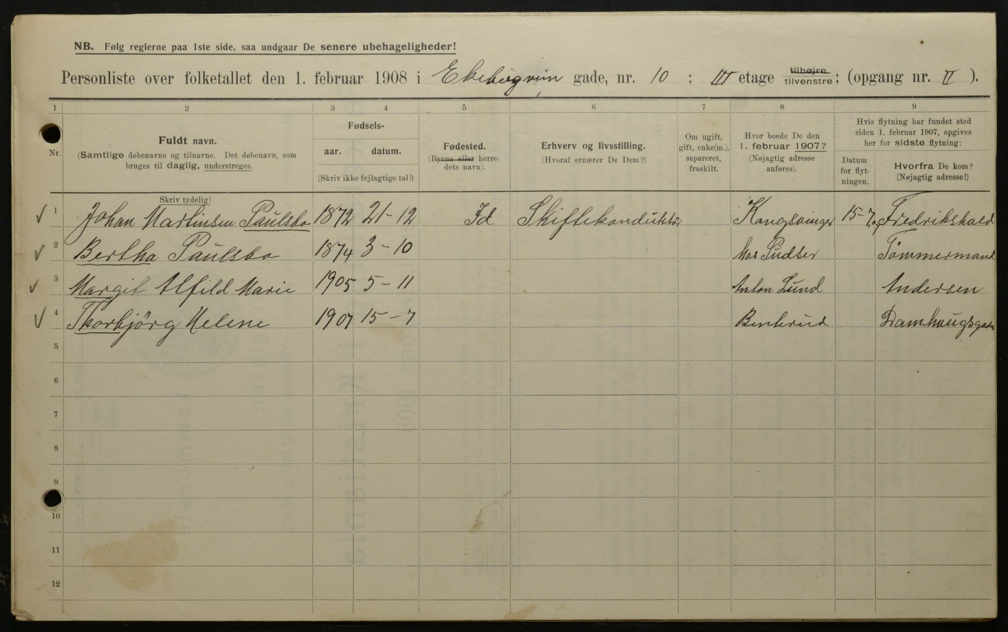OBA, Municipal Census 1908 for Kristiania, 1908, p. 18498