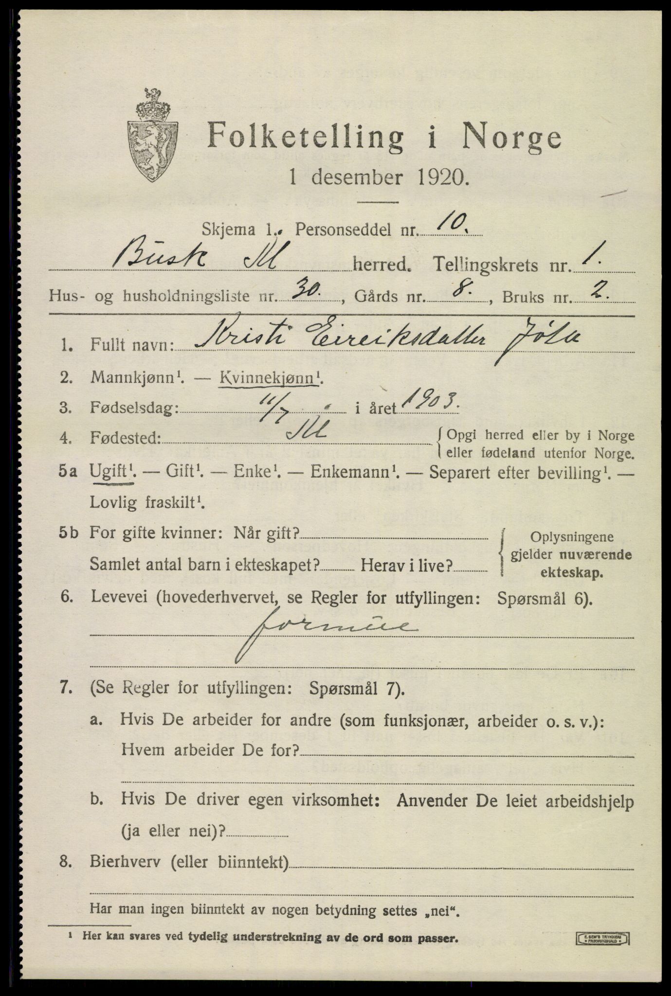 SAKO, 1920 census for Ål, 1920, p. 1778