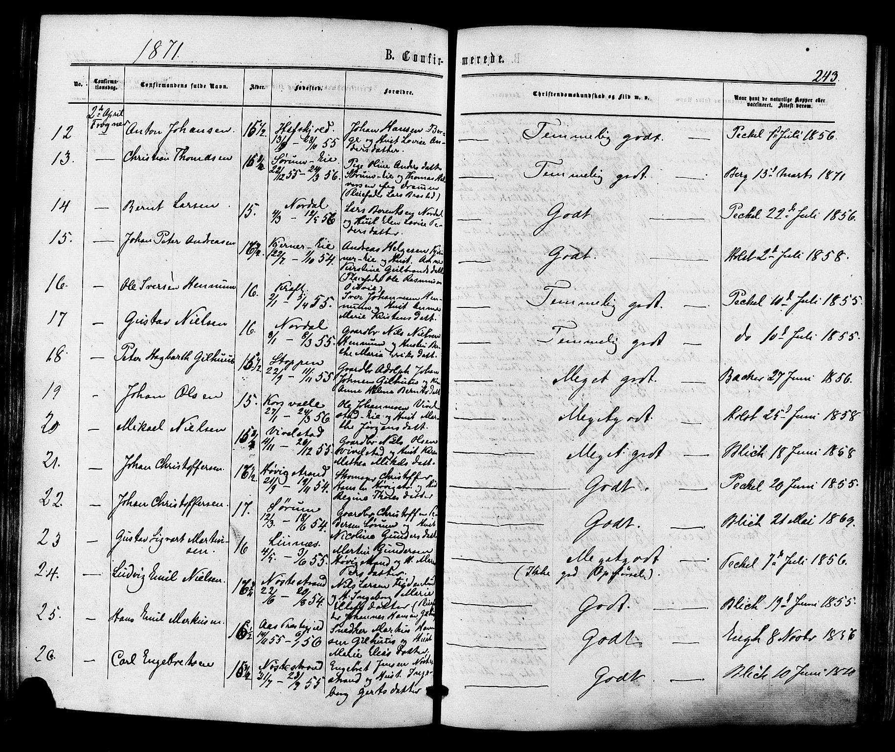 Lier kirkebøker, AV/SAKO-A-230/F/Fa/L0013: Parish register (official) no. I 13, 1865-1874, p. 243