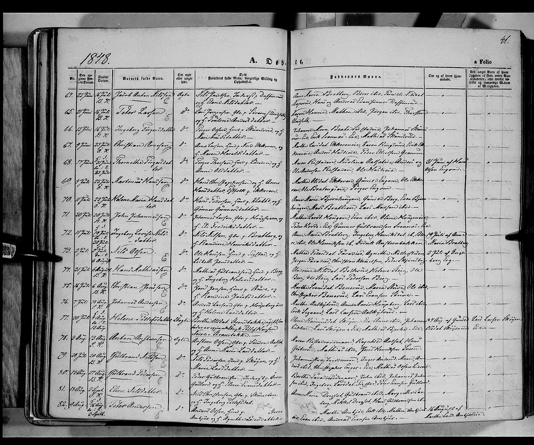 Biri prestekontor, AV/SAH-PREST-096/H/Ha/Haa/L0005: Parish register (official) no. 5, 1843-1854, p. 41