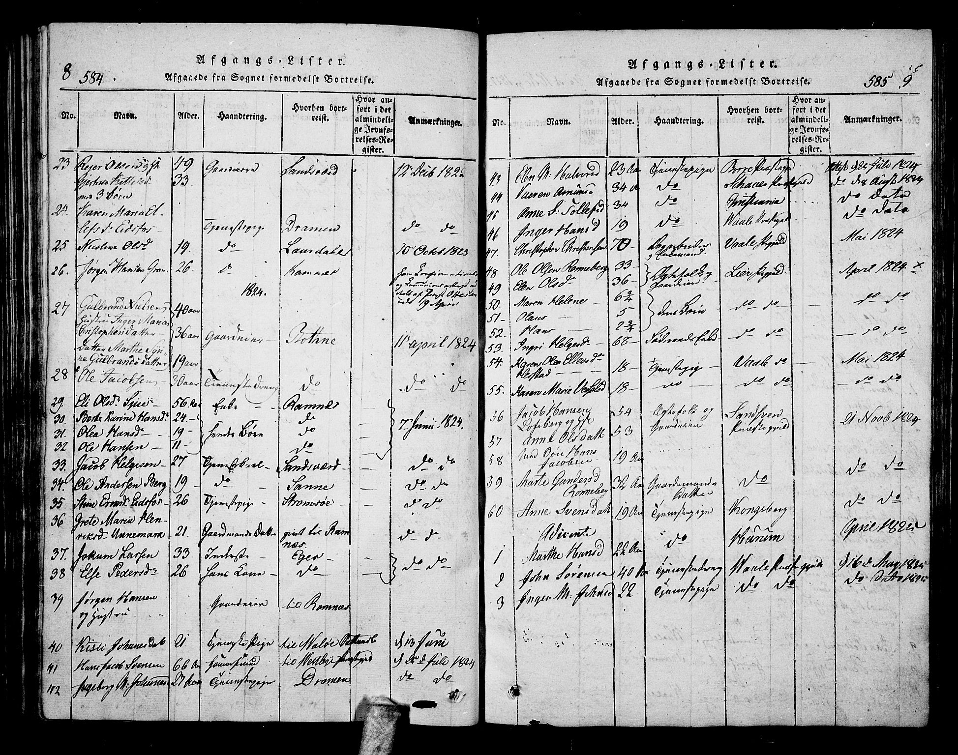 Hof kirkebøker, SAKO/A-64/F/Fa/L0004: Parish register (official) no. I 4, 1814-1843, p. 584-585