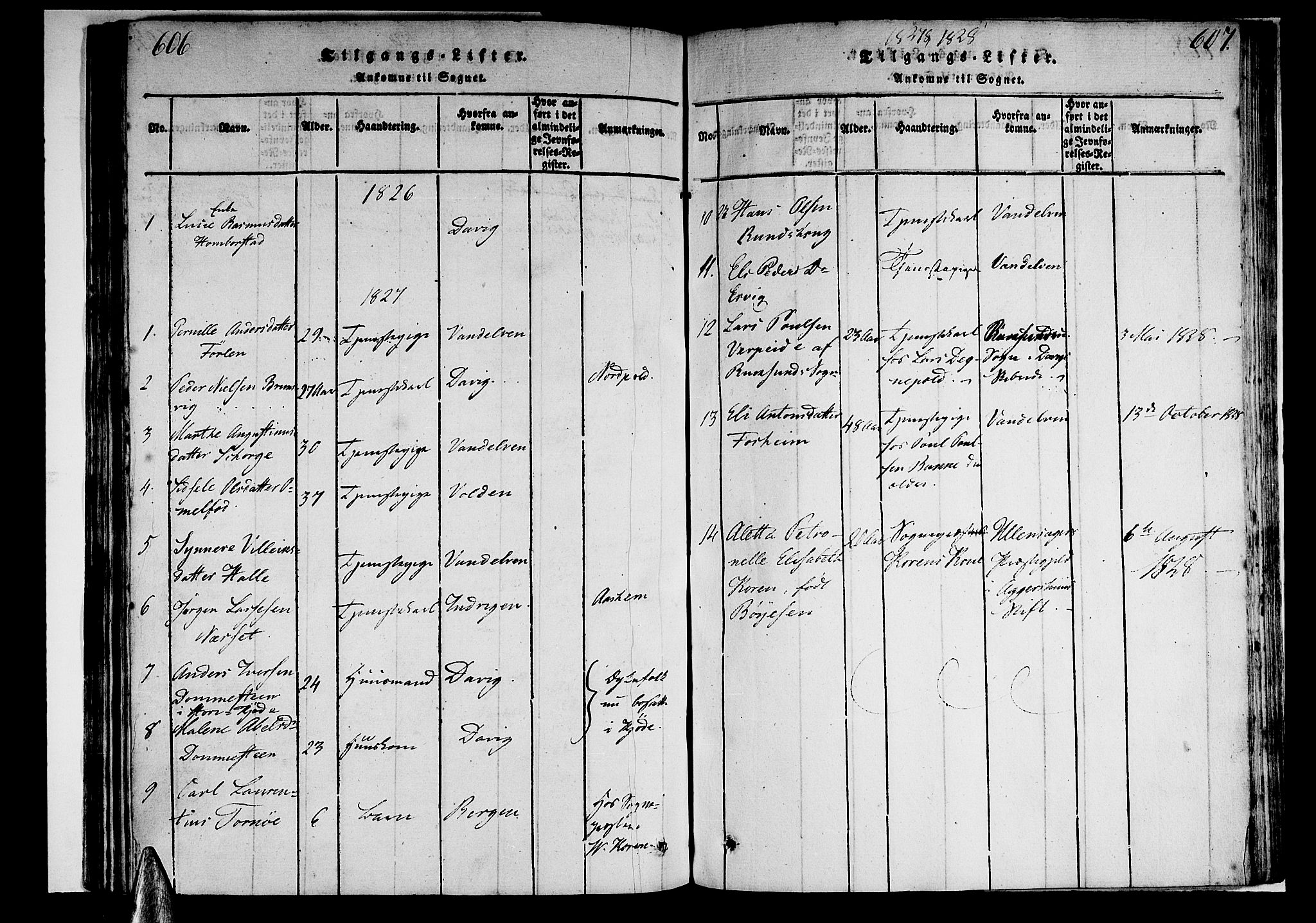 Selje sokneprestembete, SAB/A-99938/H/Ha/Haa/Haaa: Parish register (official) no. A 8, 1816-1828, p. 606-607