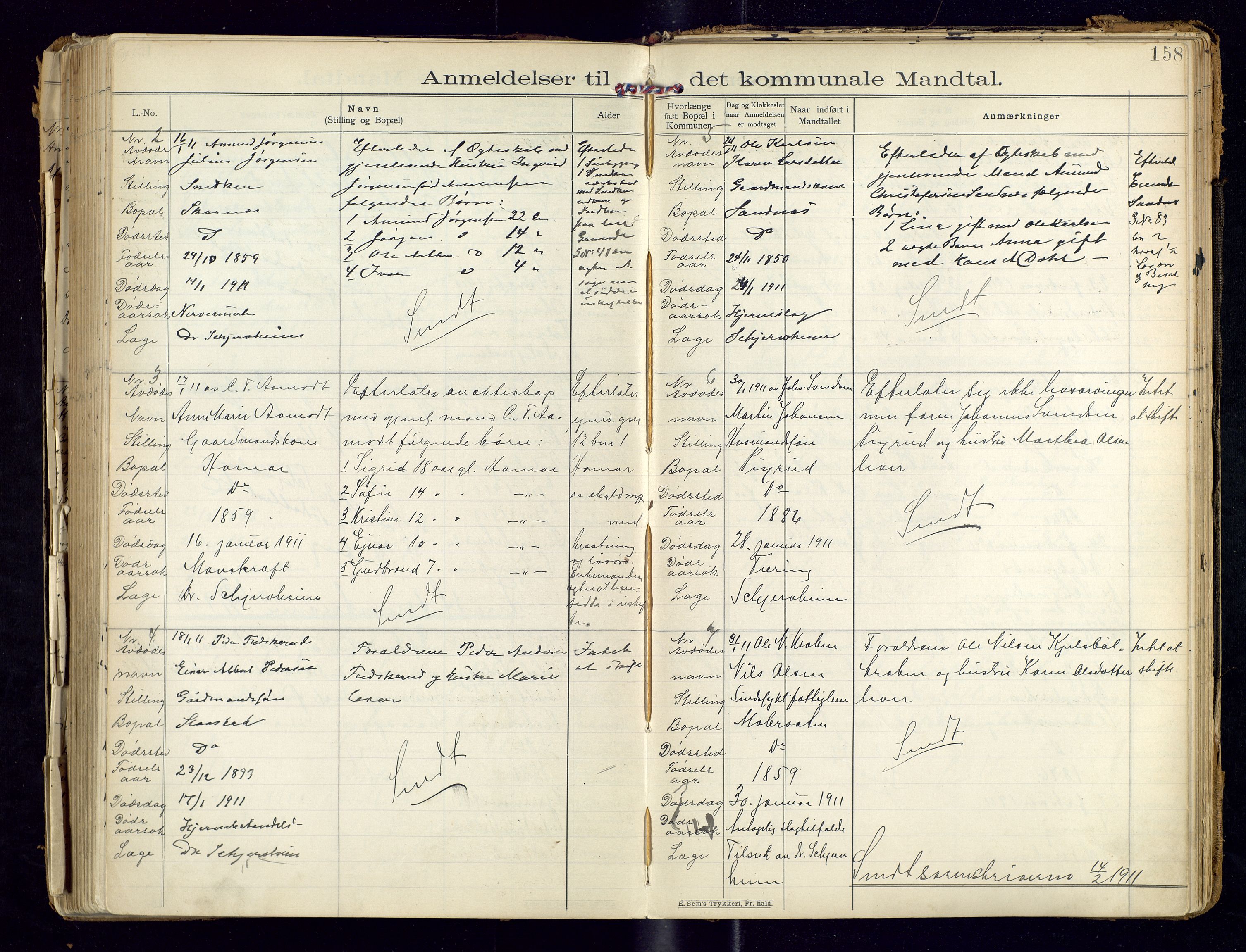 Sør-Odal lensmannskontor, AV/SAH-LHS-022/H/Hb/L0001/0002: Protokoller over anmeldte dødsfall / Protokoll over anmeldte dødsfall, 1901-1913, p. 158