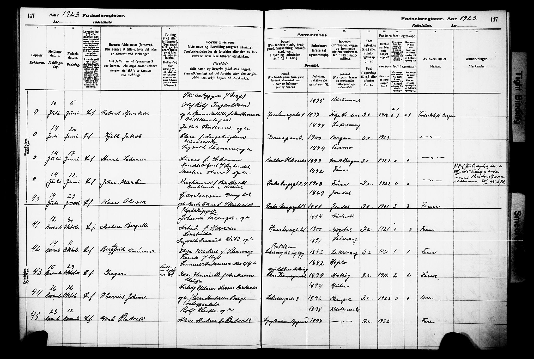 Laksevåg Sokneprestembete, AV/SAB-A-76501/I/Id/L00A1: Birth register no. A 1, 1916-1926, p. 147