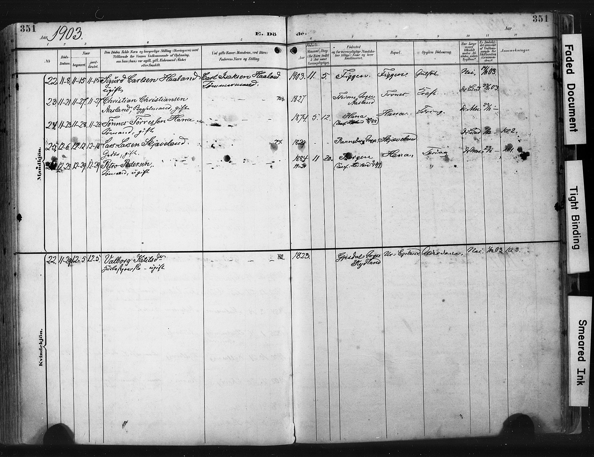 Høyland sokneprestkontor, SAST/A-101799/001/30BA/L0015: Parish register (official) no. A 14, 1899-1911, p. 351