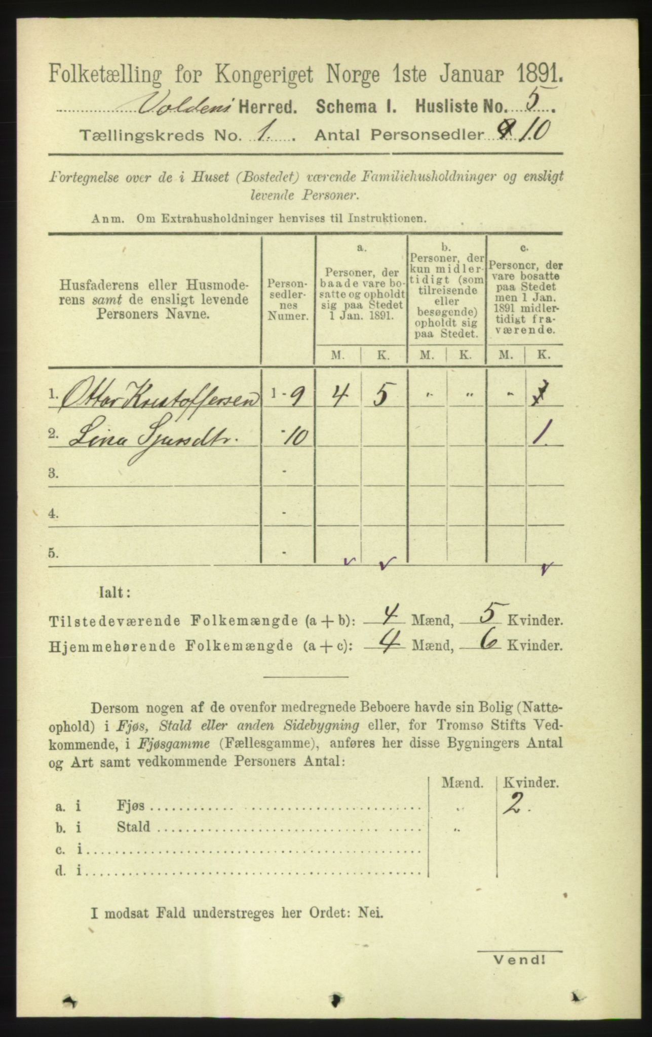 RA, 1891 census for 1519 Volda, 1891, p. 31