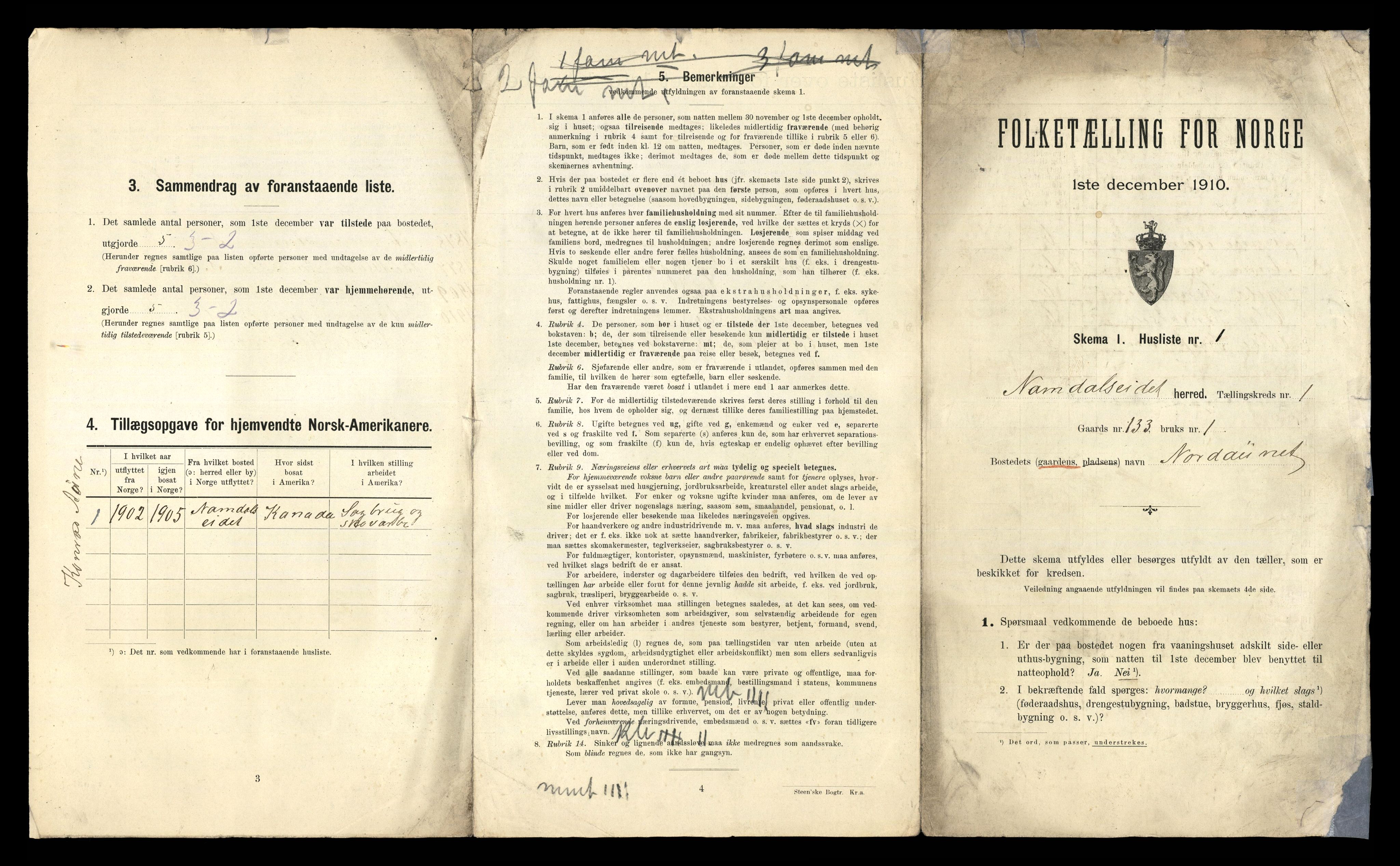 RA, 1910 census for Namdalseid, 1910, p. 22