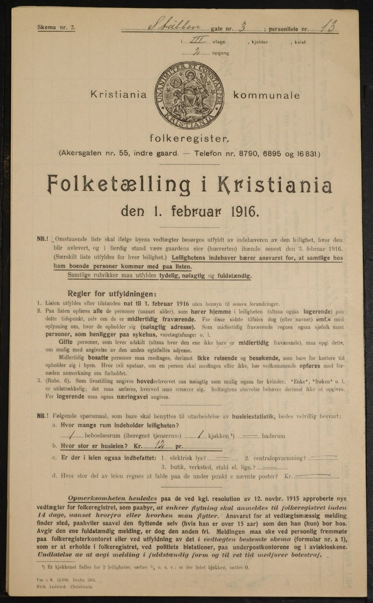 OBA, Municipal Census 1916 for Kristiania, 1916, p. 107226