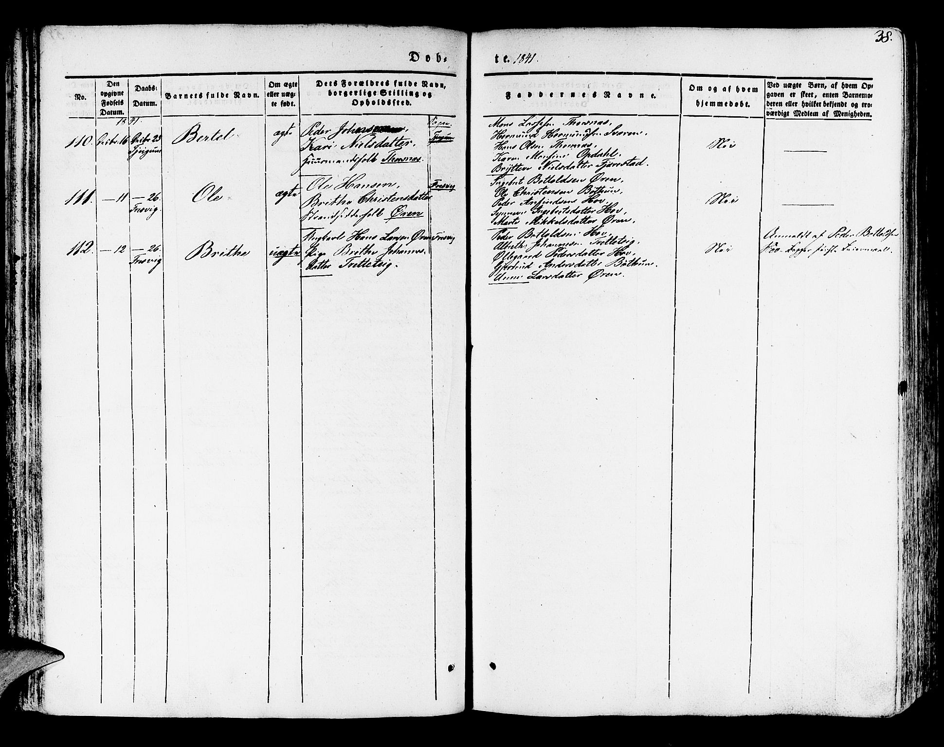 Leikanger sokneprestembete, AV/SAB-A-81001/H/Haa/Haaa/L0007: Parish register (official) no. A 7, 1838-1851, p. 38