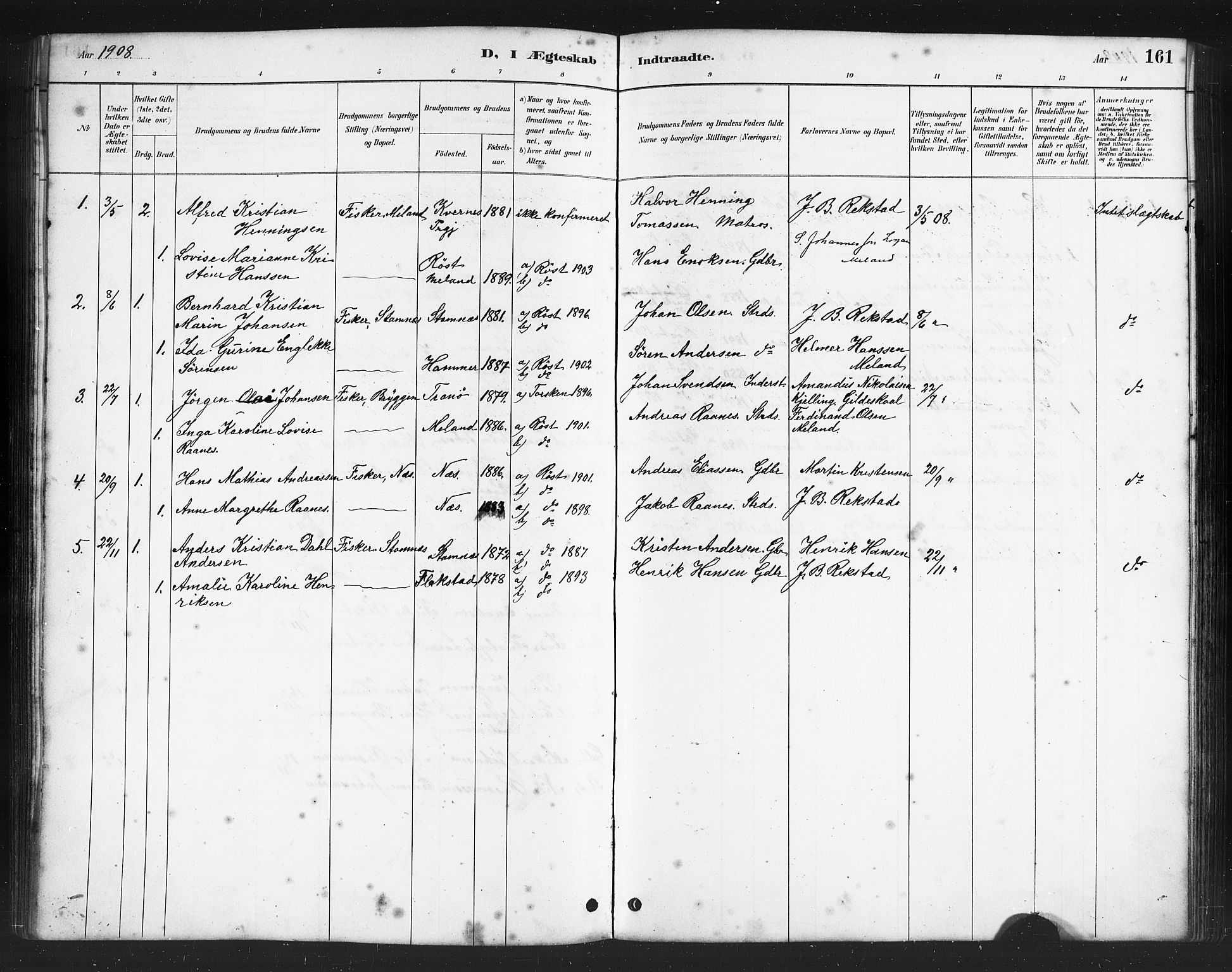 Ministerialprotokoller, klokkerbøker og fødselsregistre - Nordland, SAT/A-1459/808/L0131: Parish register (copy) no. 808C02, 1879-1919, p. 161
