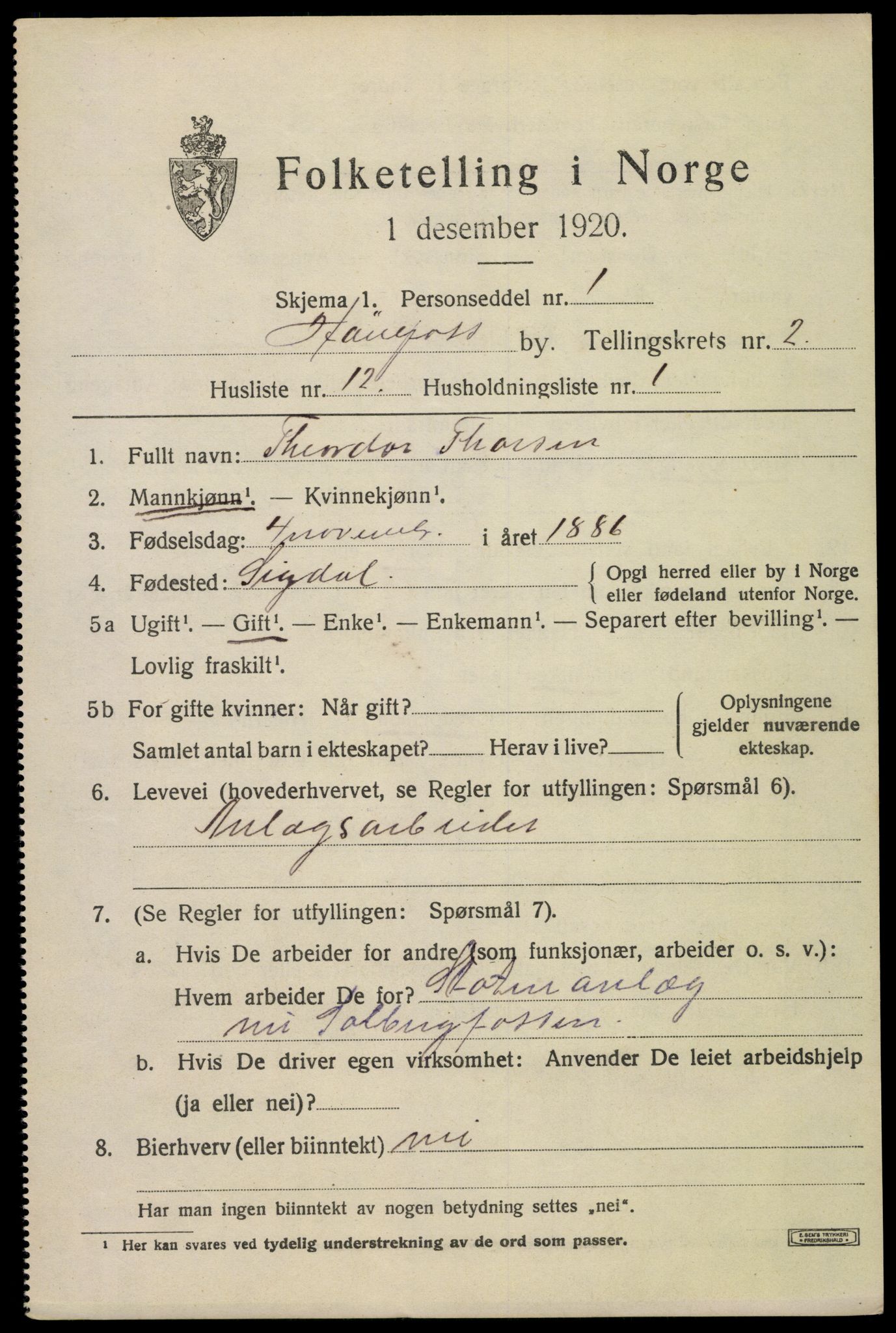 SAKO, 1920 census for Hønefoss, 1920, p. 4074