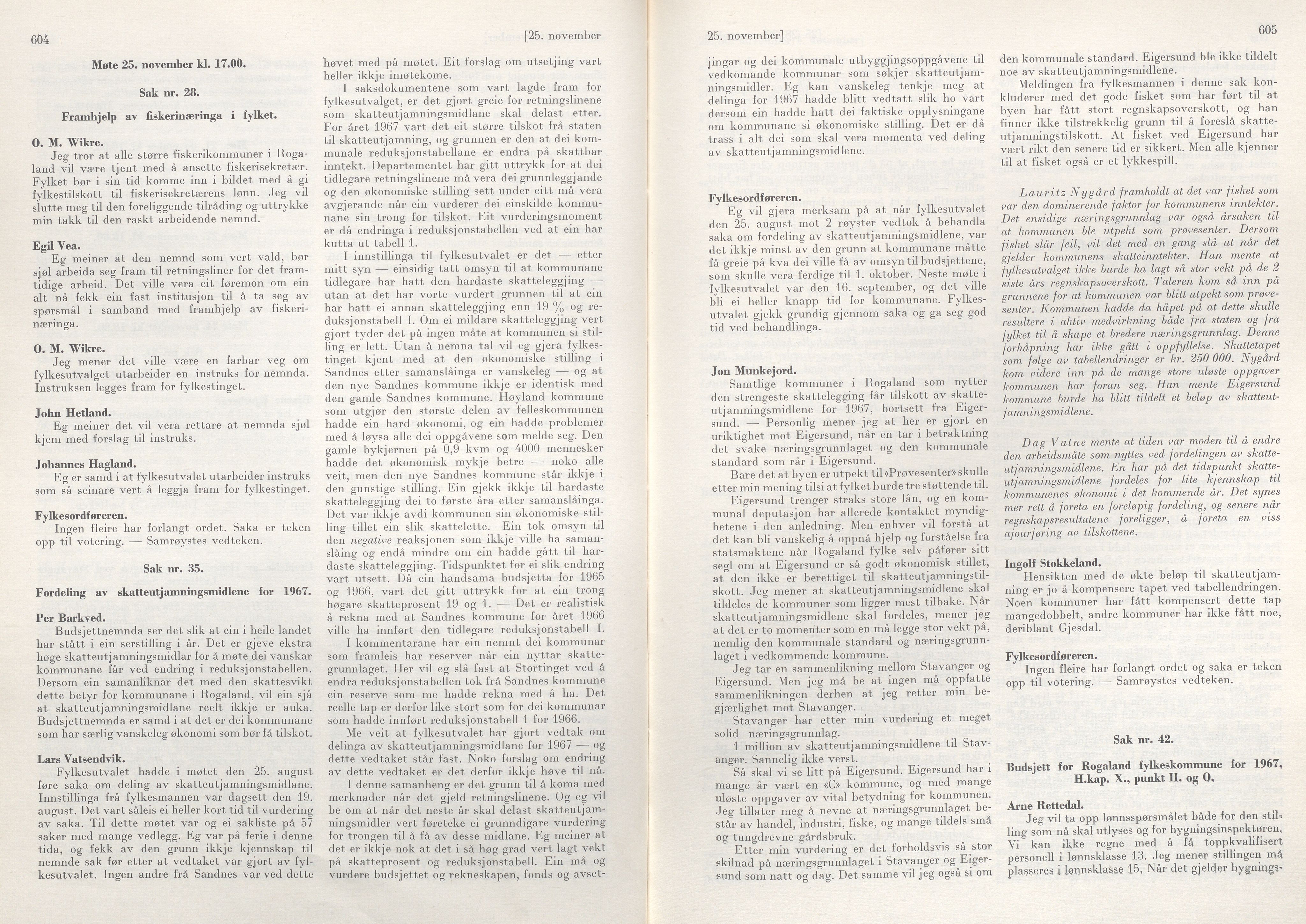 Rogaland fylkeskommune - Fylkesrådmannen , IKAR/A-900/A/Aa/Aaa/L0086: Møtebok , 1966, p. 604-605