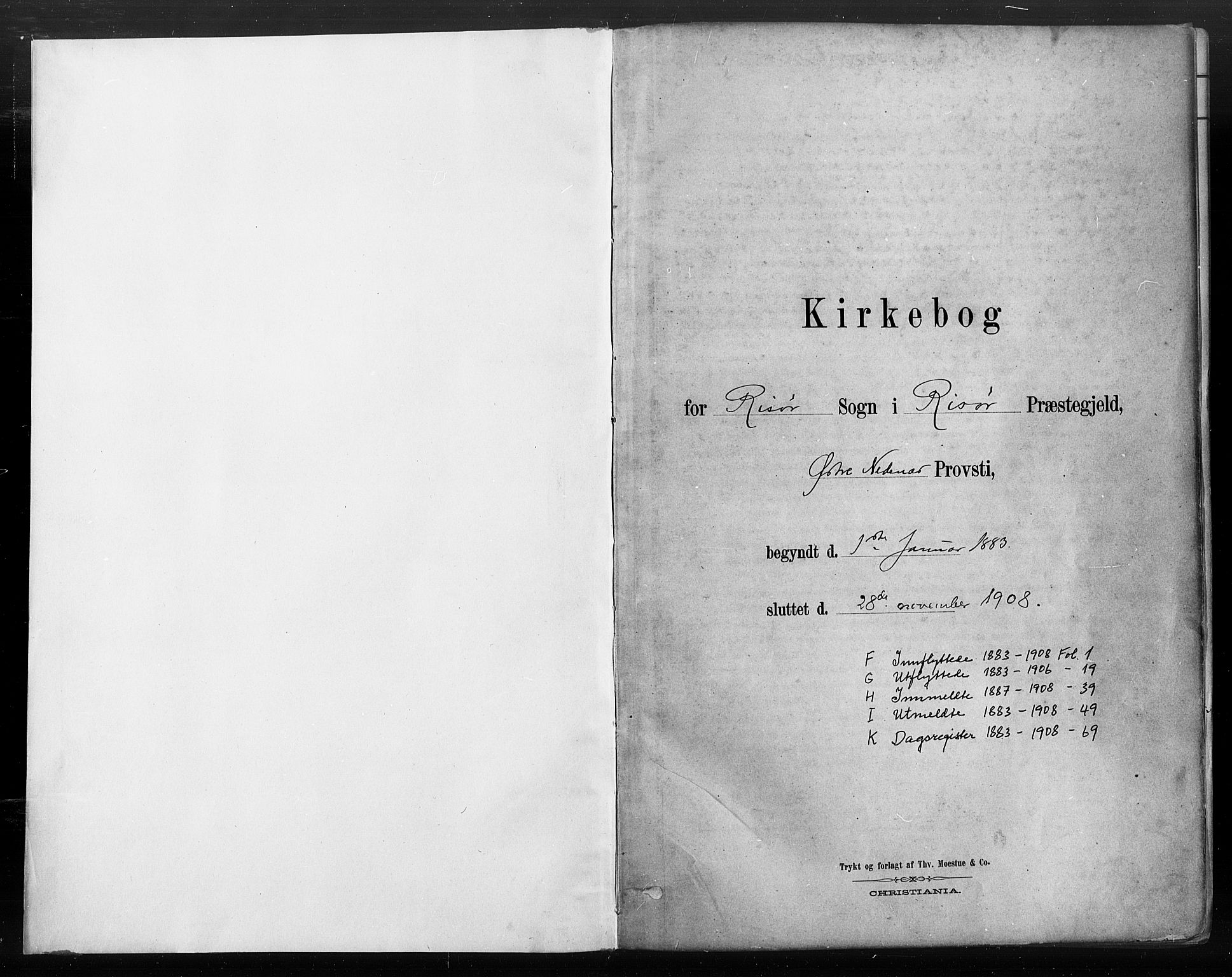 Risør sokneprestkontor, SAK/1111-0035/F/Fa/L0006: Parish register (official) no. A 6, 1883-1908