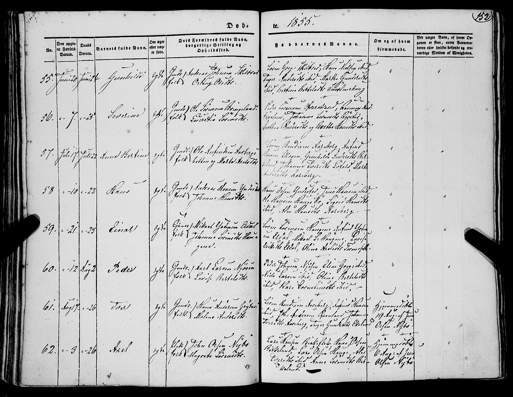 Gaular sokneprestembete, AV/SAB-A-80001/H/Haa: Parish register (official) no. A 4I, 1840-1859, p. 152