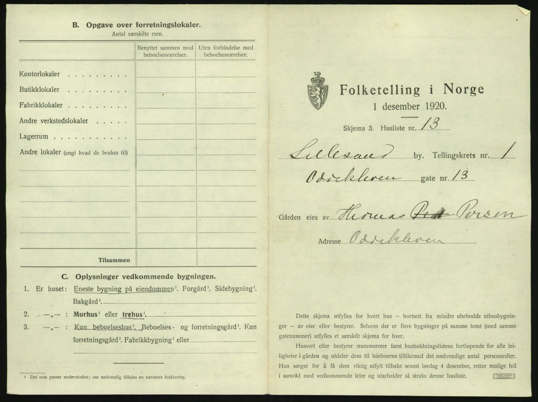 SAK, 1920 census for Lillesand, 1920, p. 47