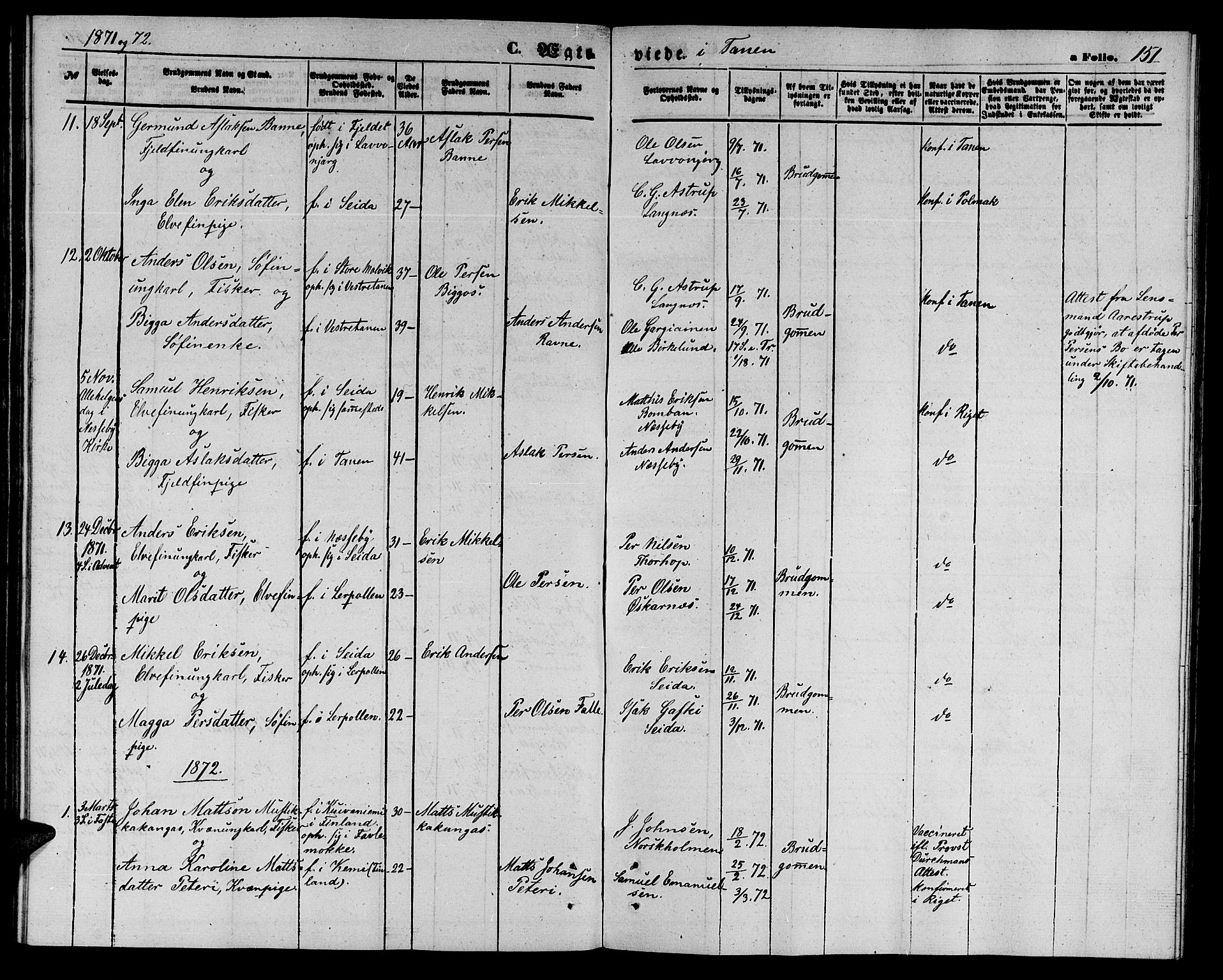 Tana sokneprestkontor, SATØ/S-1334/H/Hb/L0002klokker: Parish register (copy) no. 2 /1, 1866-1877, p. 151