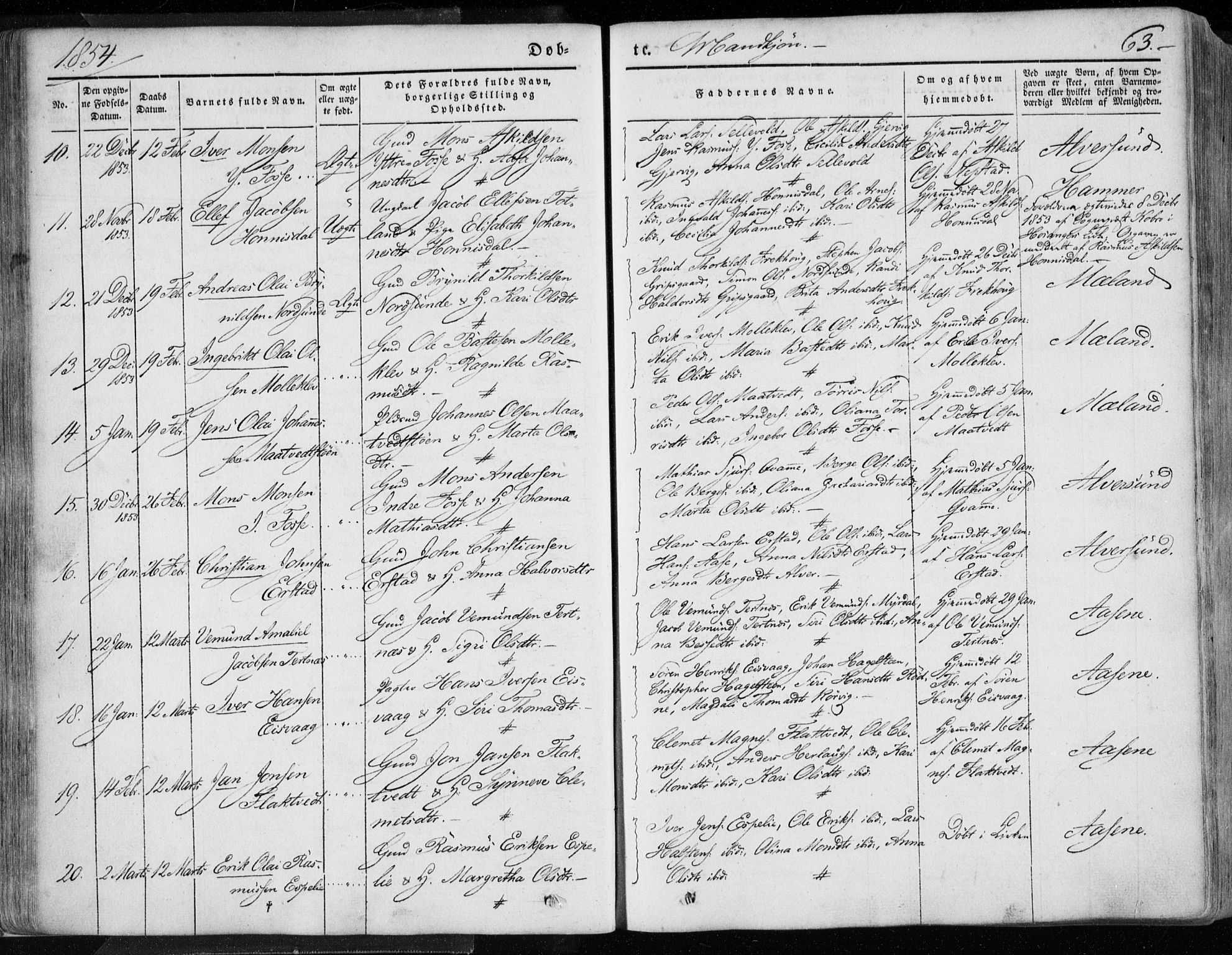 Hamre sokneprestembete, AV/SAB-A-75501/H/Ha/Haa/Haaa/L0013: Parish register (official) no. A 13, 1846-1857, p. 63