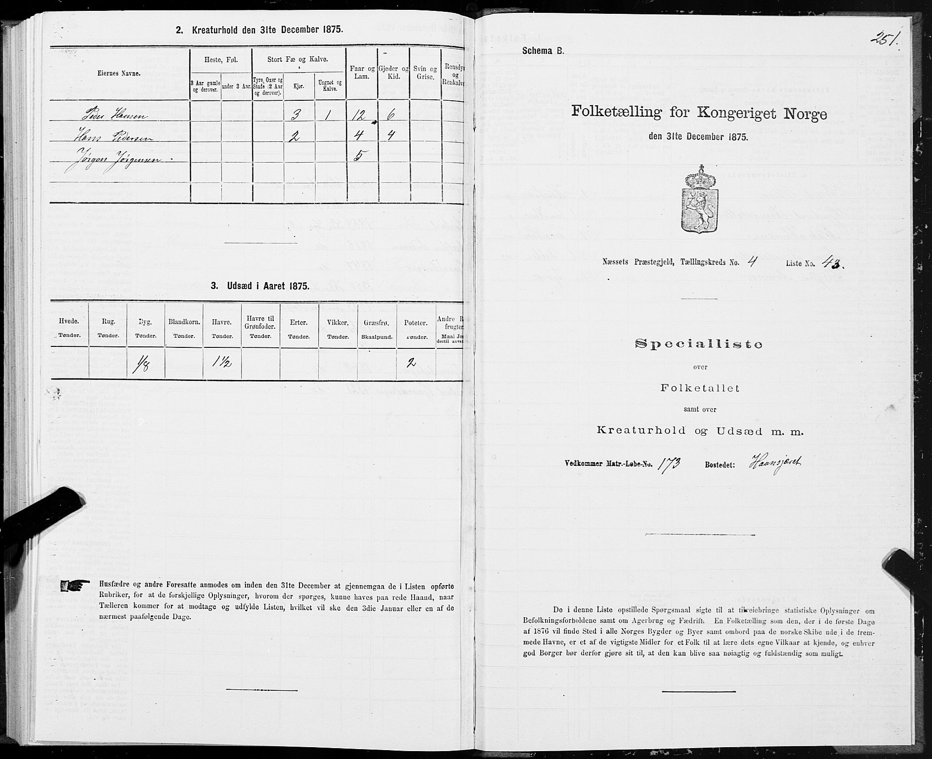 SAT, 1875 census for 1543P Nesset, 1875, p. 2251