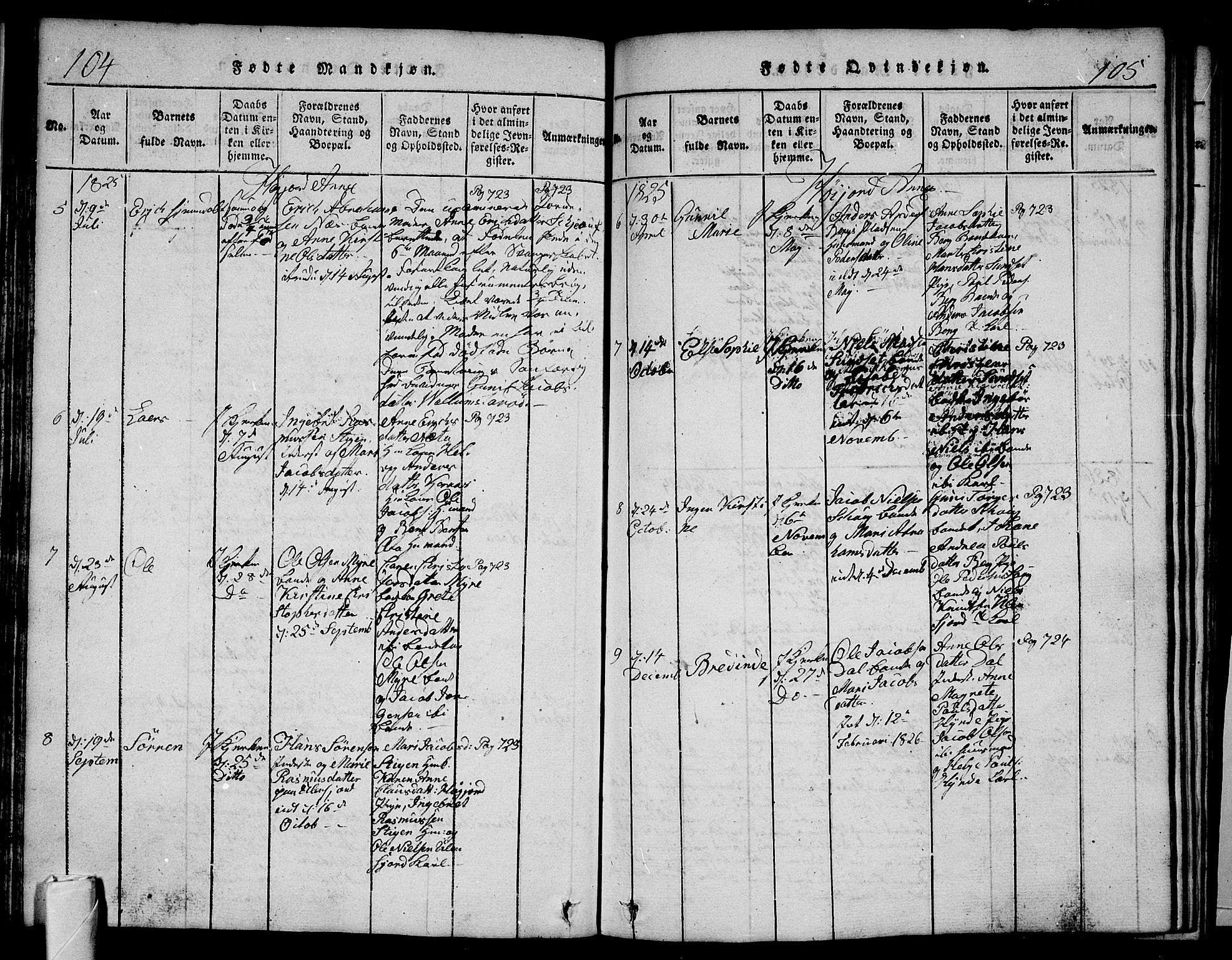 Andebu kirkebøker, SAKO/A-336/G/Ga/L0002: Parish register (copy) no. I 2 /2, 1823-1832, p. 104-105
