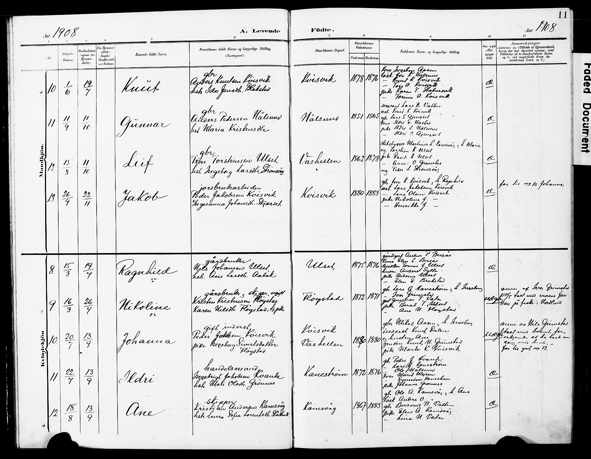 Ministerialprotokoller, klokkerbøker og fødselsregistre - Møre og Romsdal, AV/SAT-A-1454/587/L1001: Parish register (copy) no. 587C01, 1906-1927, p. 11