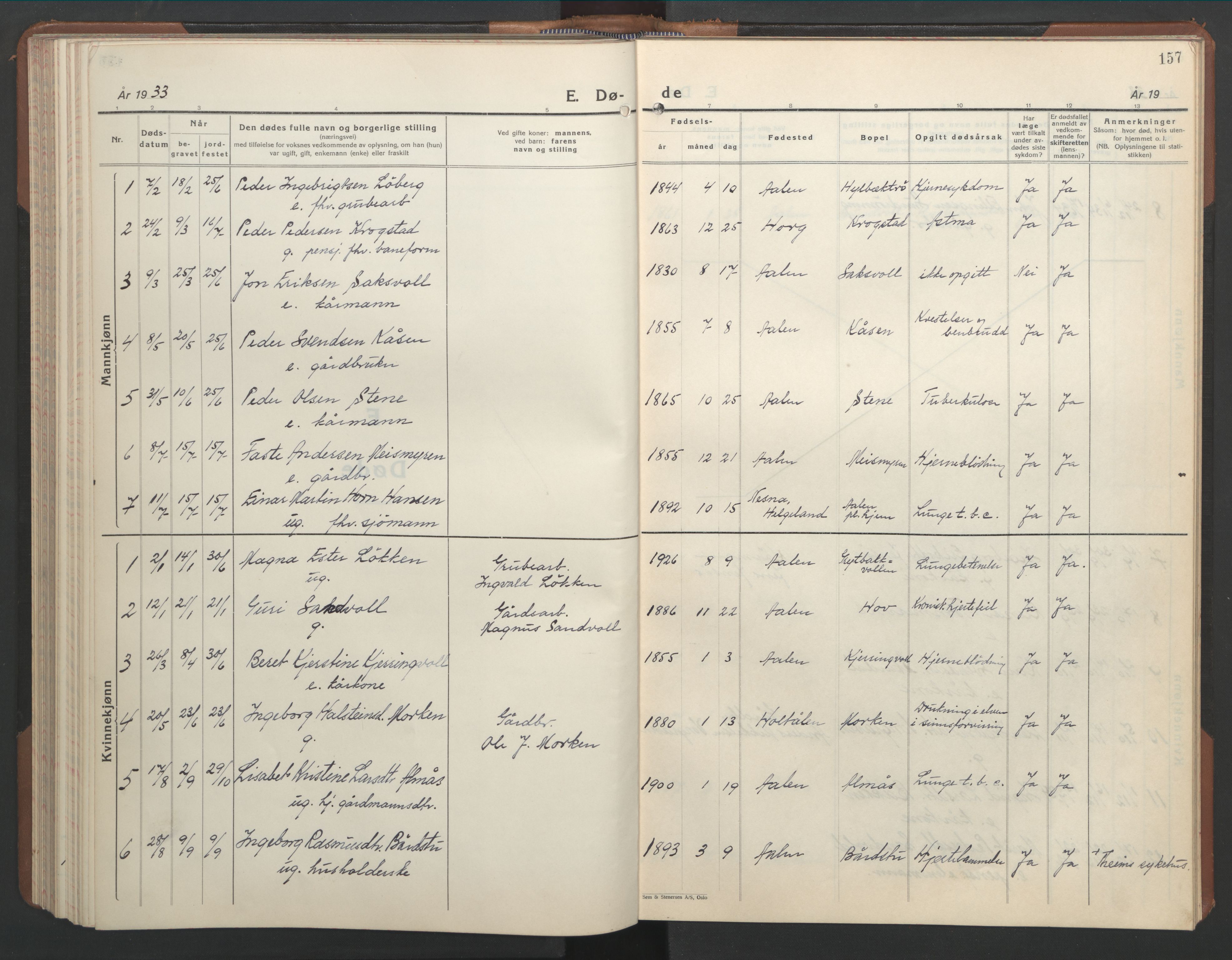 Ministerialprotokoller, klokkerbøker og fødselsregistre - Sør-Trøndelag, SAT/A-1456/686/L0986: Parish register (copy) no. 686C02, 1933-1950, p. 157