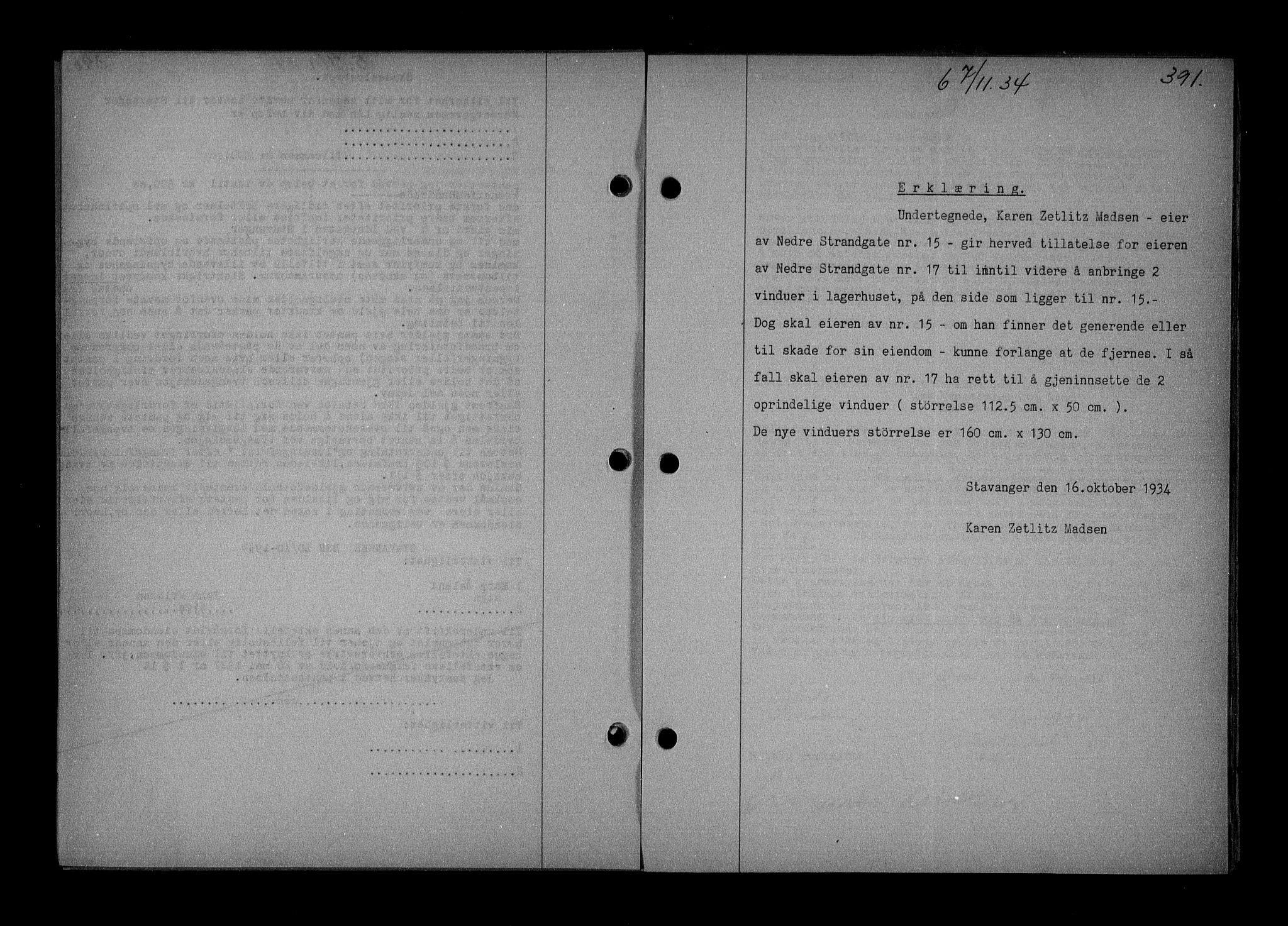 Stavanger byrett, AV/SAST-A-100455/001/4/41/410BB/L0007: Mortgage book no. 57, 1934-1934, Deed date: 07.11.1934